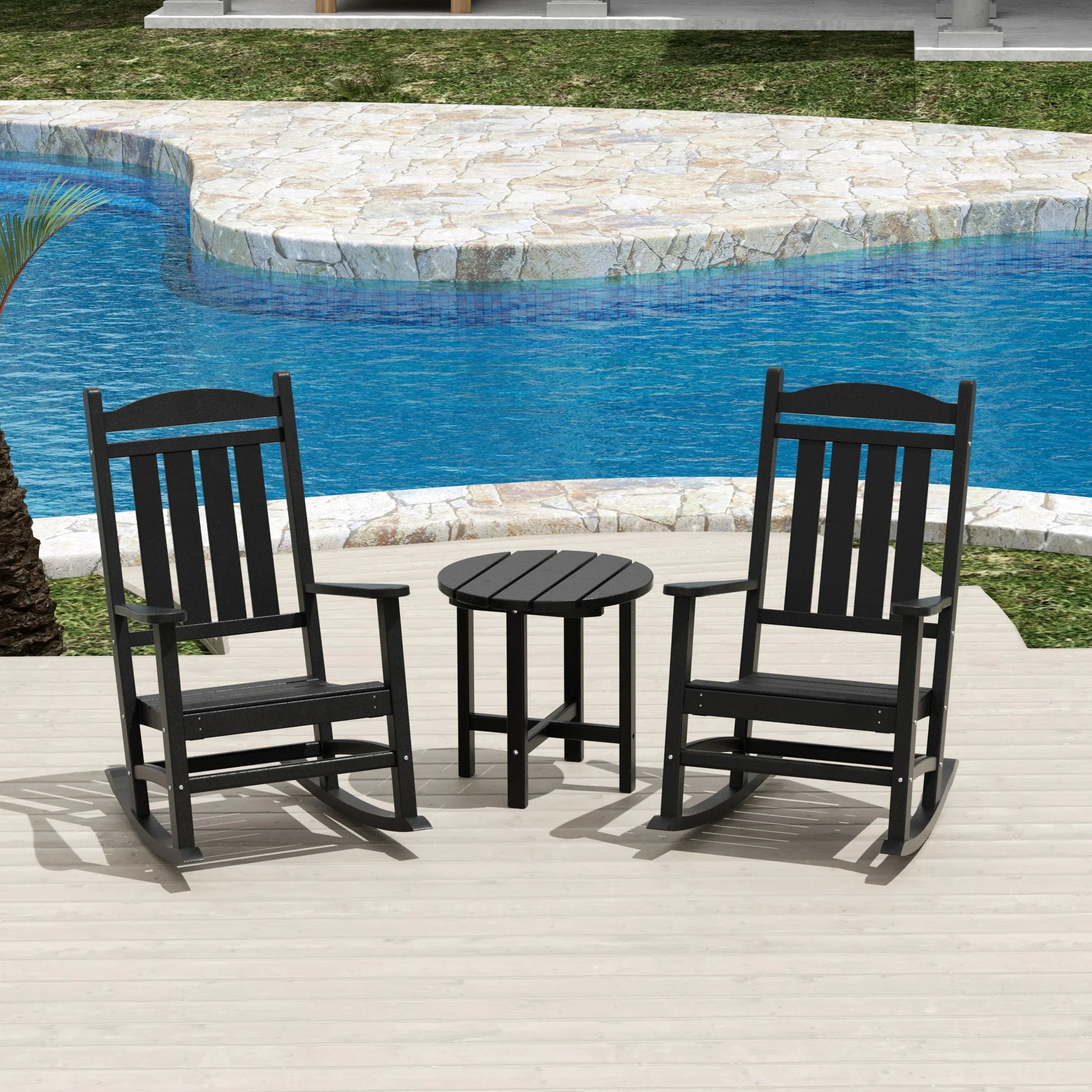 LAKEHOUSE Classic Outdoor Porch Rocking Chair with Round Side Table ...