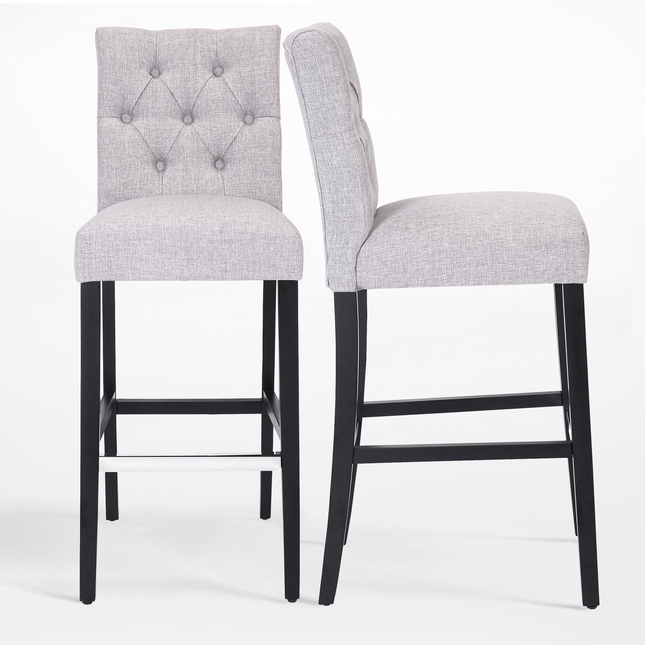 Bellmount 29" Linen Fabric Tufted Bar Stool (Set of 2),Black