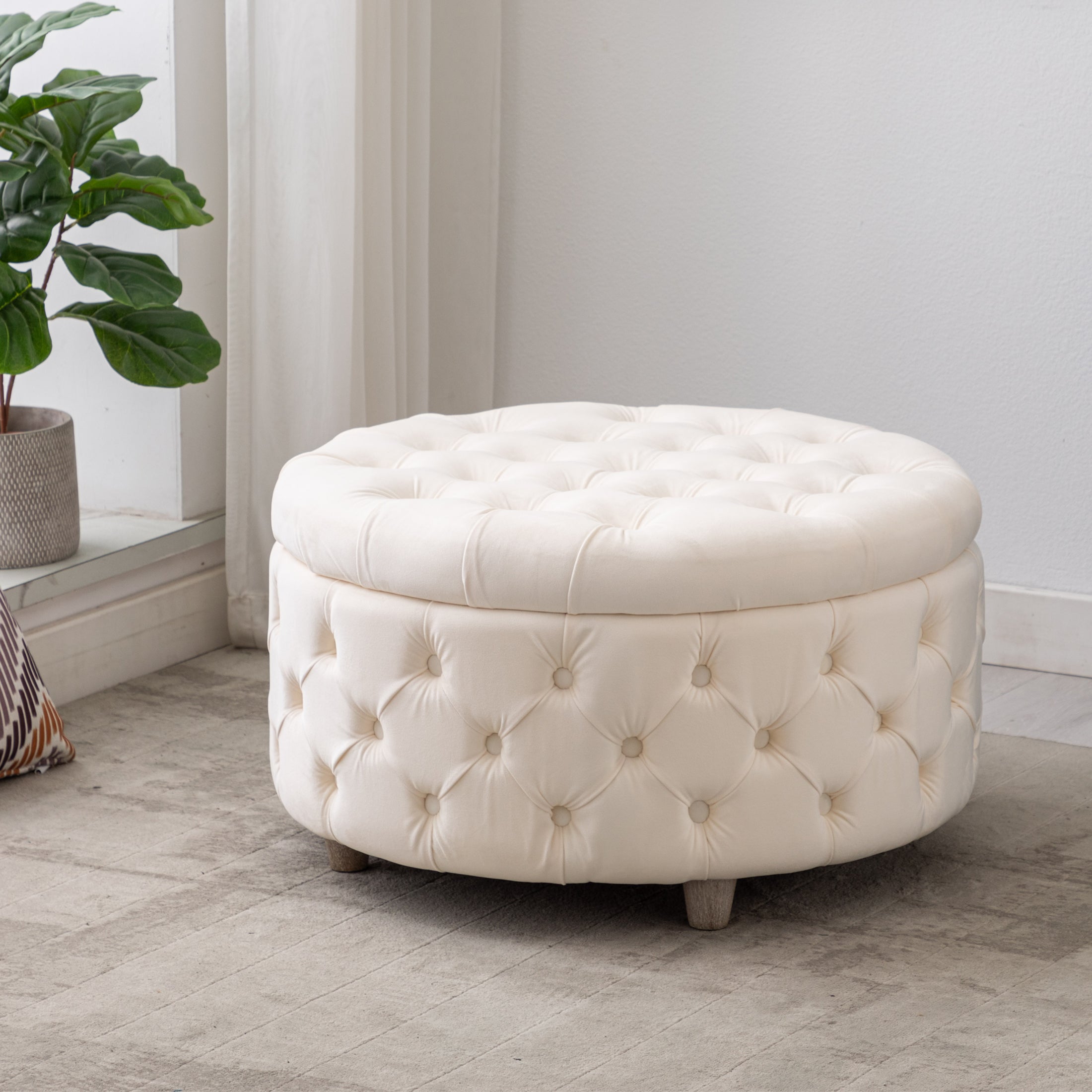Hank Round Velvet Tufted Storage Ottoman