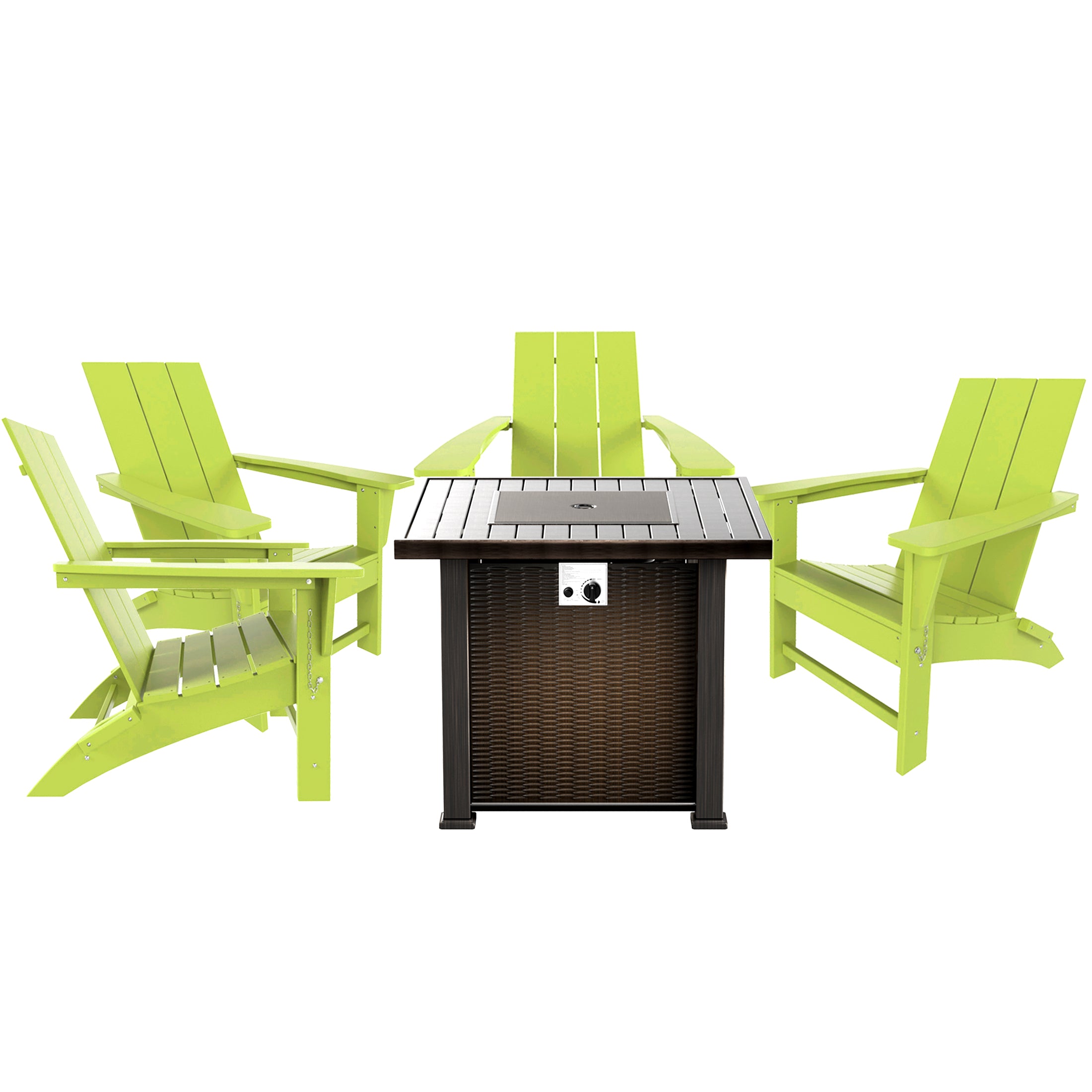 Palms Ashore Modern Folding Poly Adirondack Chair With Square Fire Pit Table