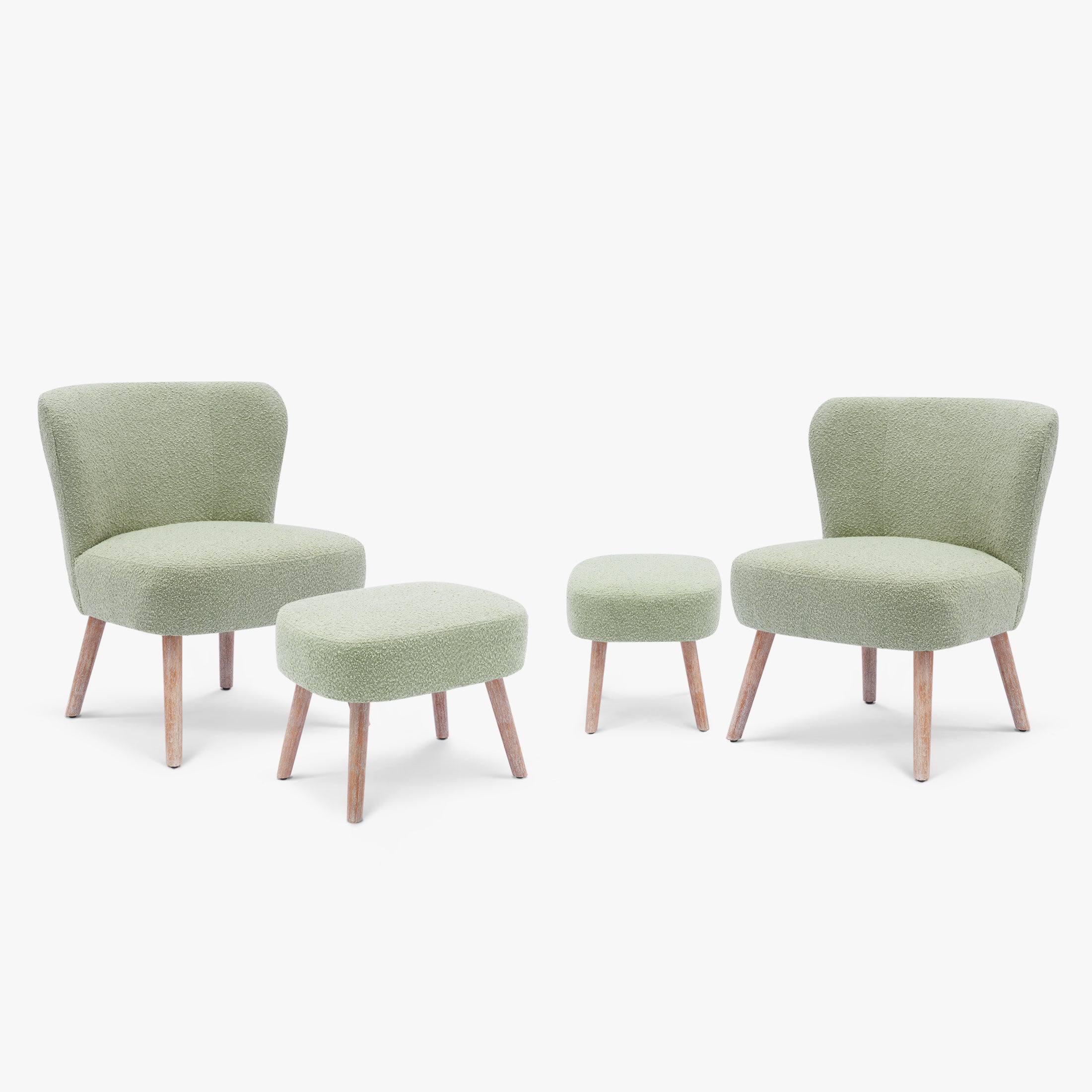 Amélie 4-Piece Set Mid-Century Boucle Accent Chairs with Ottoman Foot Stools