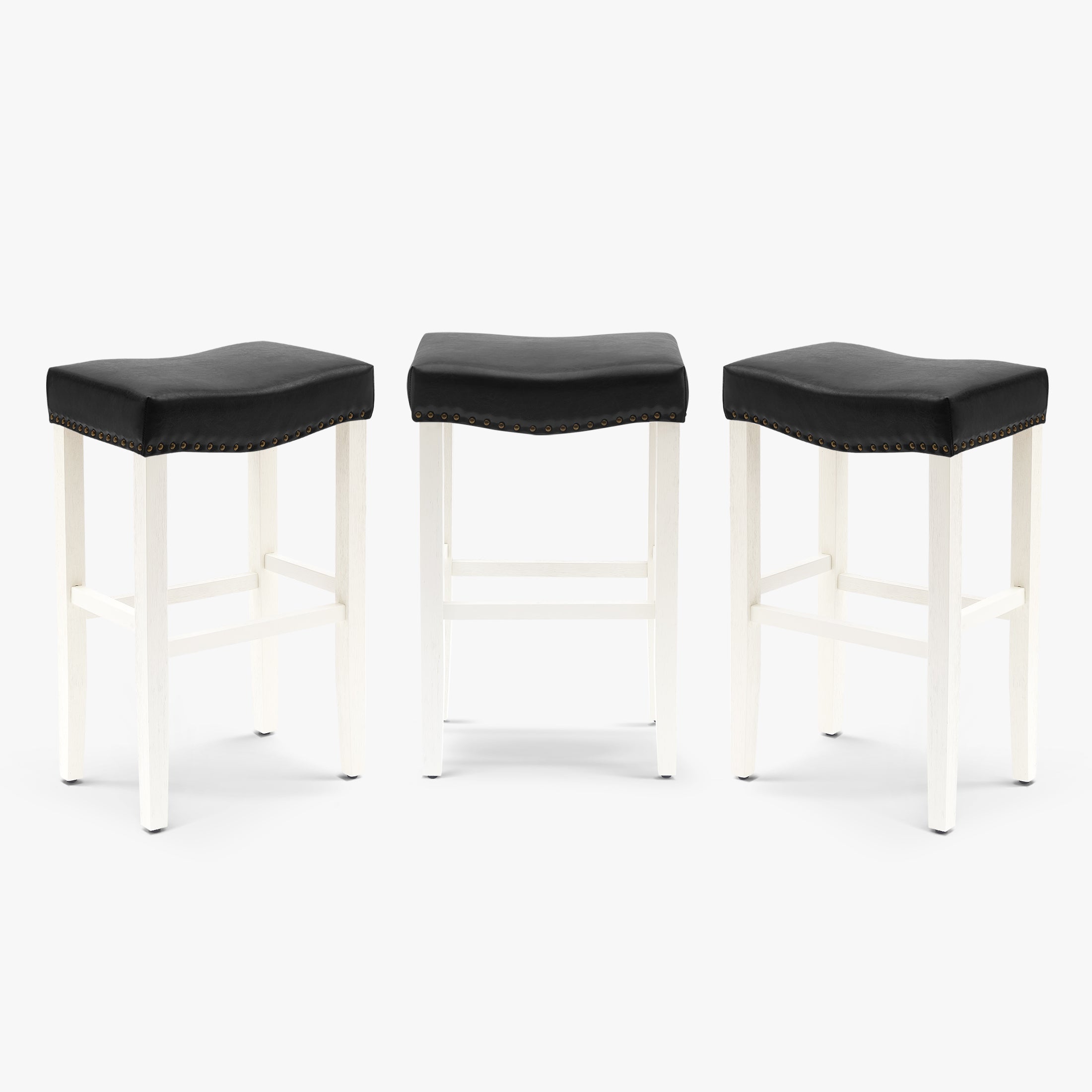 Bulmon 29" Upholstered Saddle Seat Antique White Bar Stool (Set of 3)