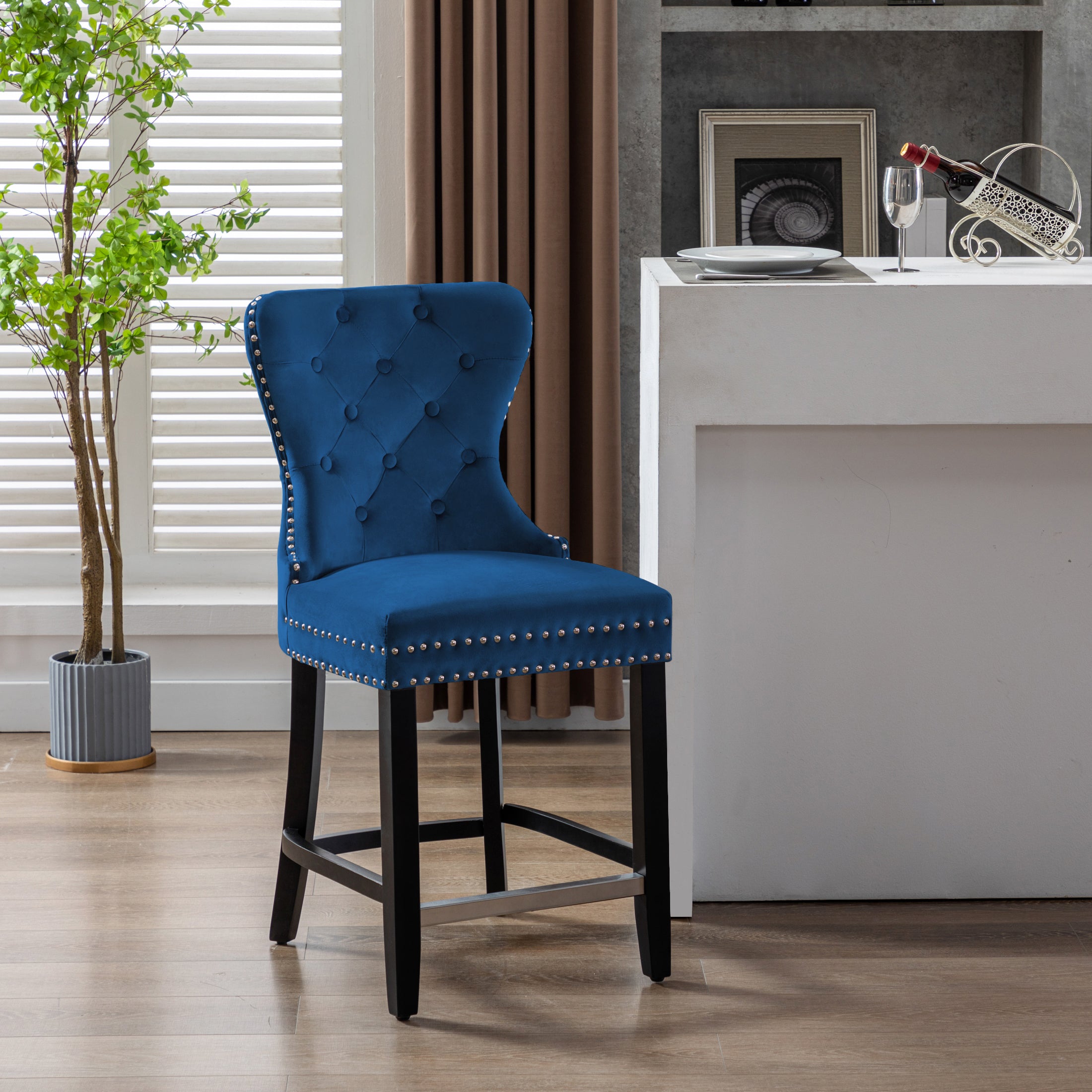 Hank 24" Tufted Velvet Counter Stool, Black