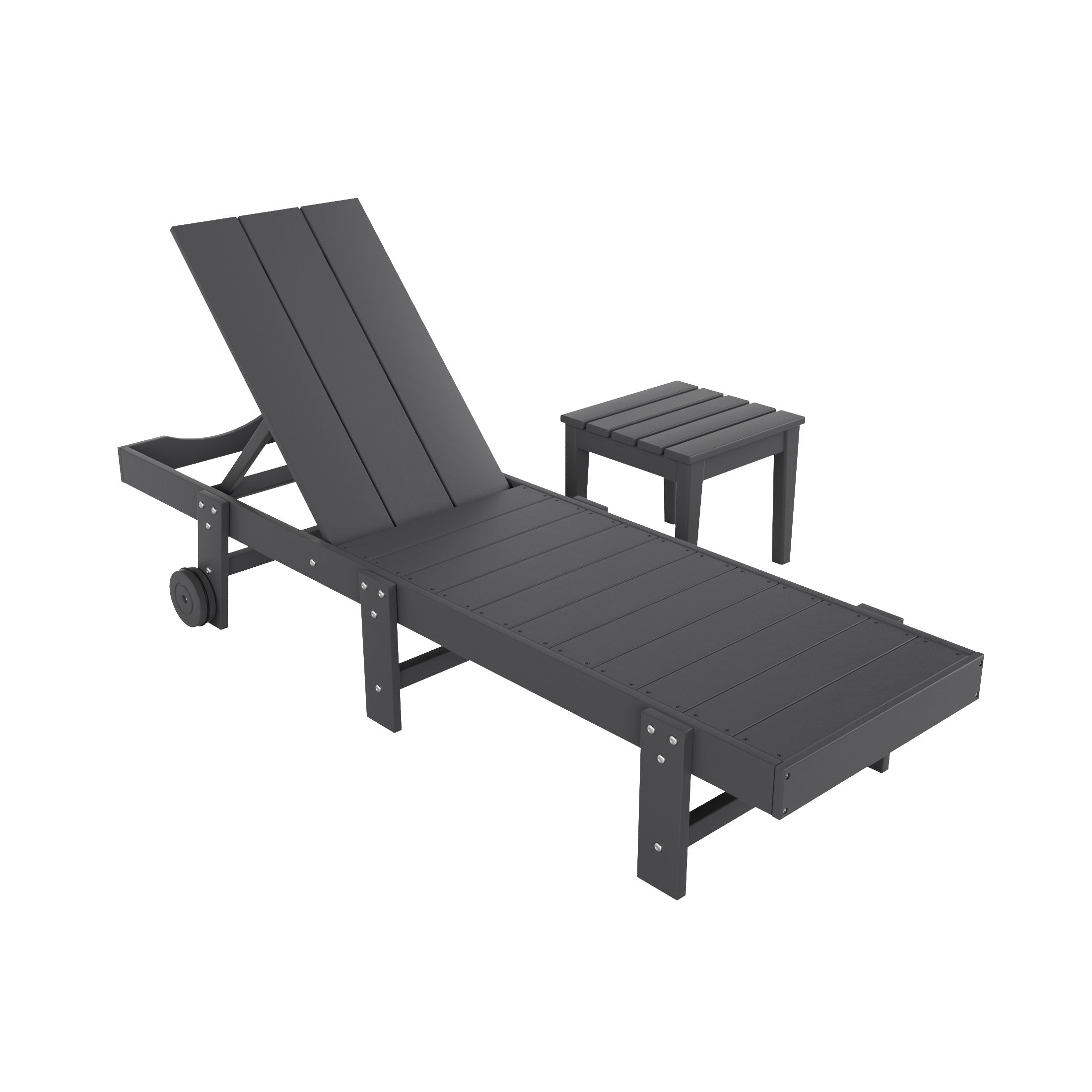 Palms 2 Piece Modern Poly Reclining Chaise Lounge With Wheels