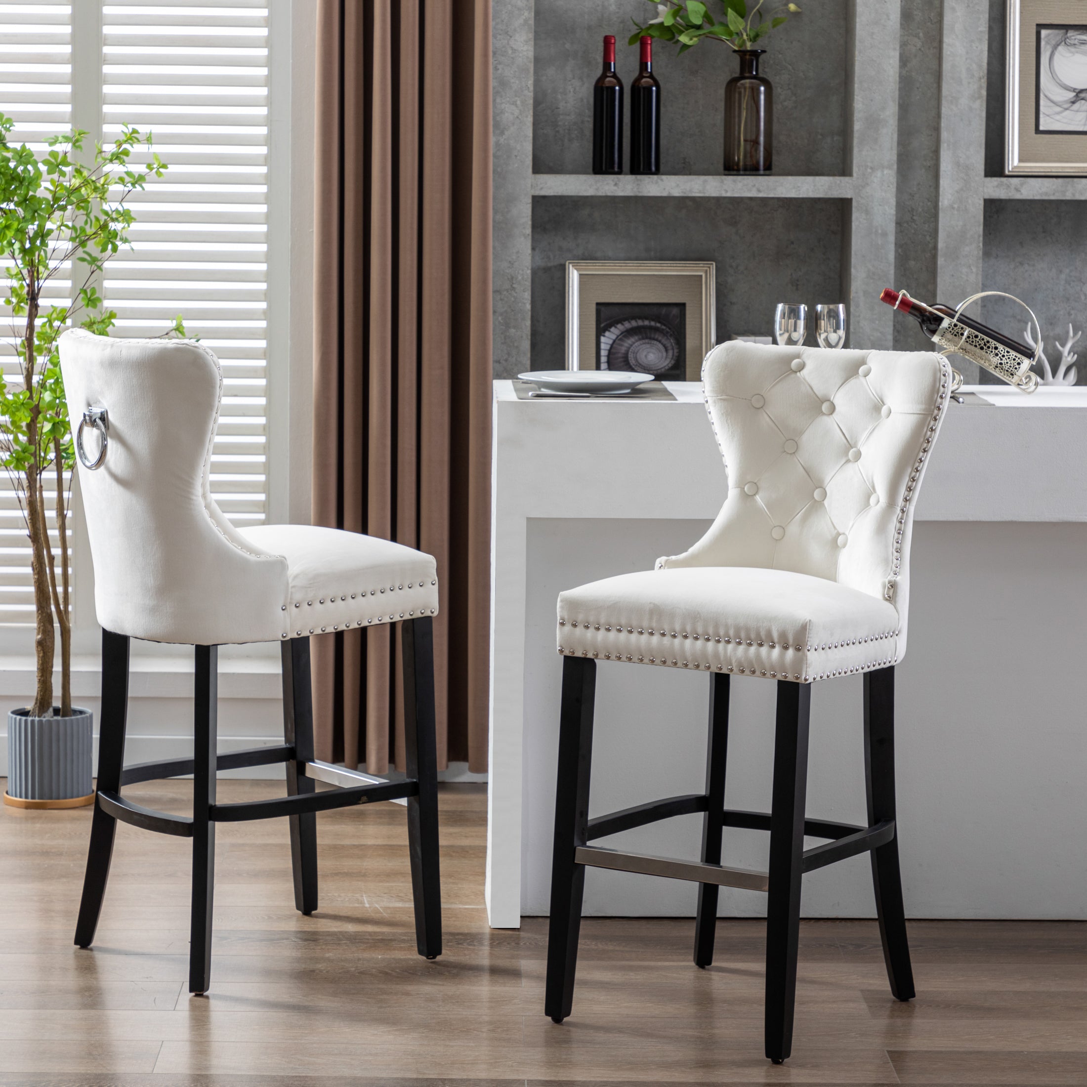 Hank 29" Tufted Velvet Bar Stool (Set of 2), Black