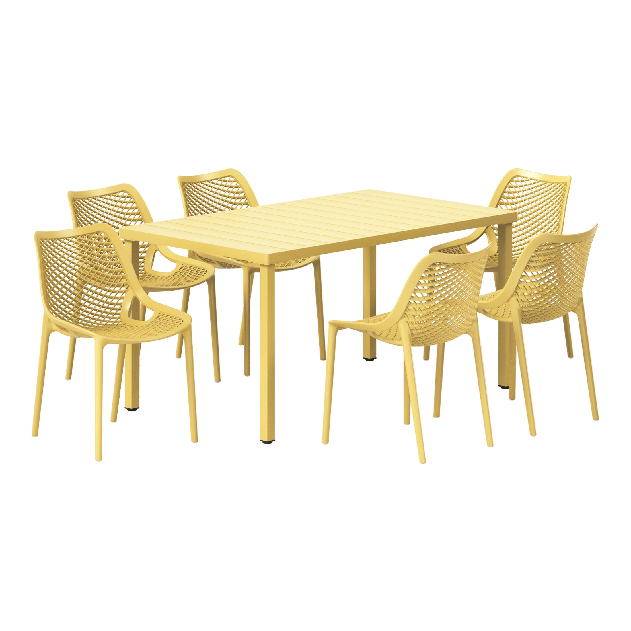 Sunshine 7-Piece Outdoor Metal Patio Dining Table Set With Stackable Patio Chairs