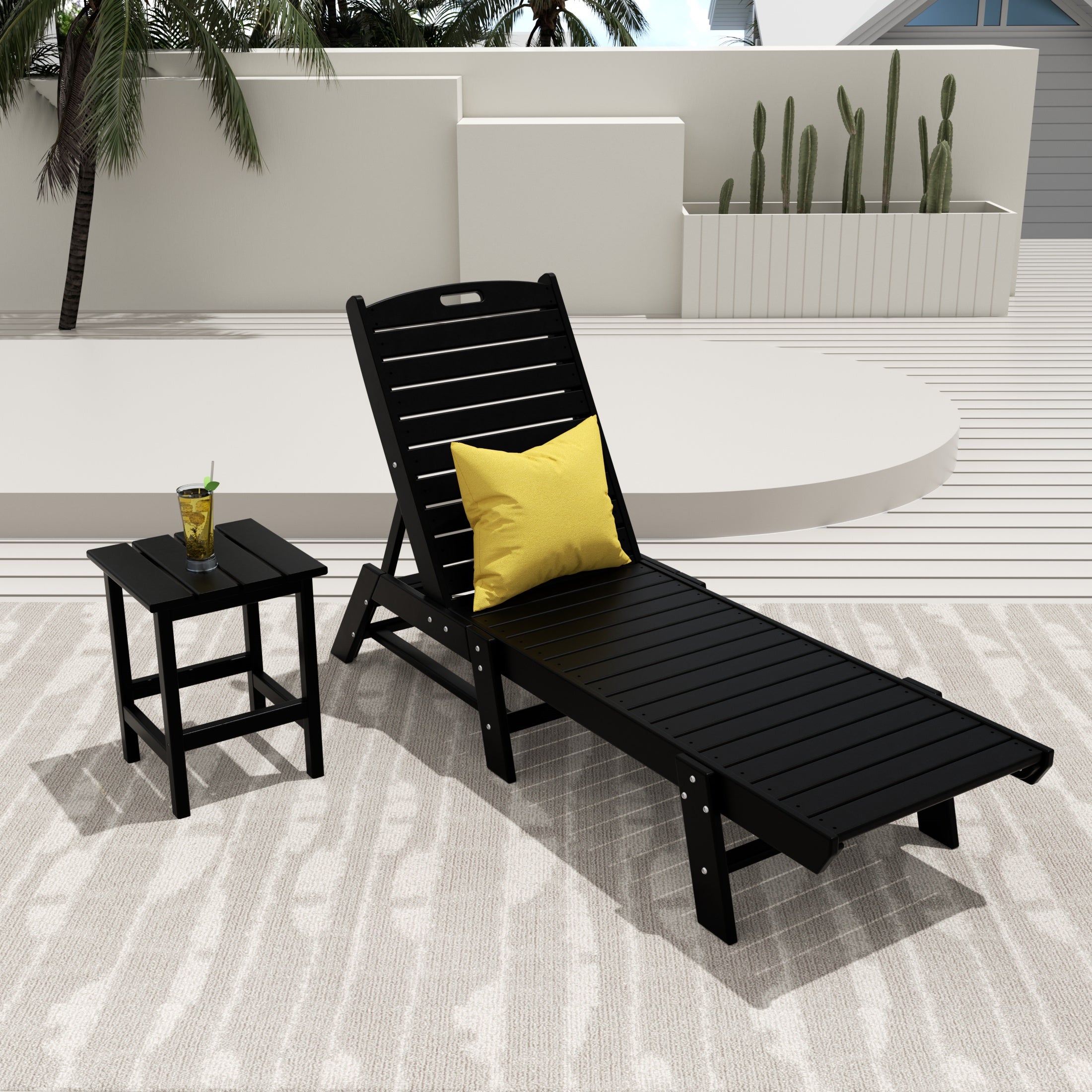 Paradise Malibu 2-Piece Poly Outdoor Patio Chaise Lounge Chair with Side Table Set