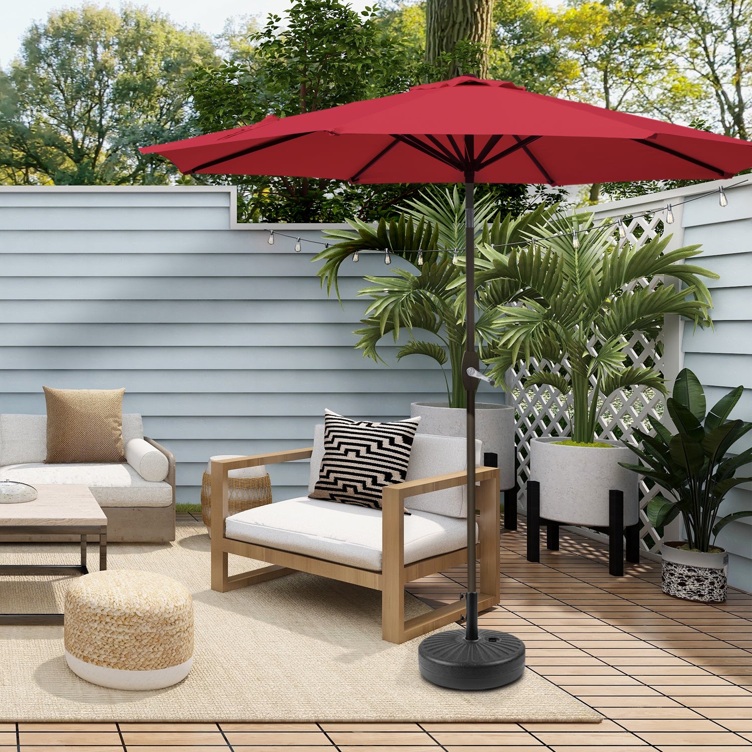 Cabana 9 ft. Patio Table Umbrella with Black color round free standing weight base kit