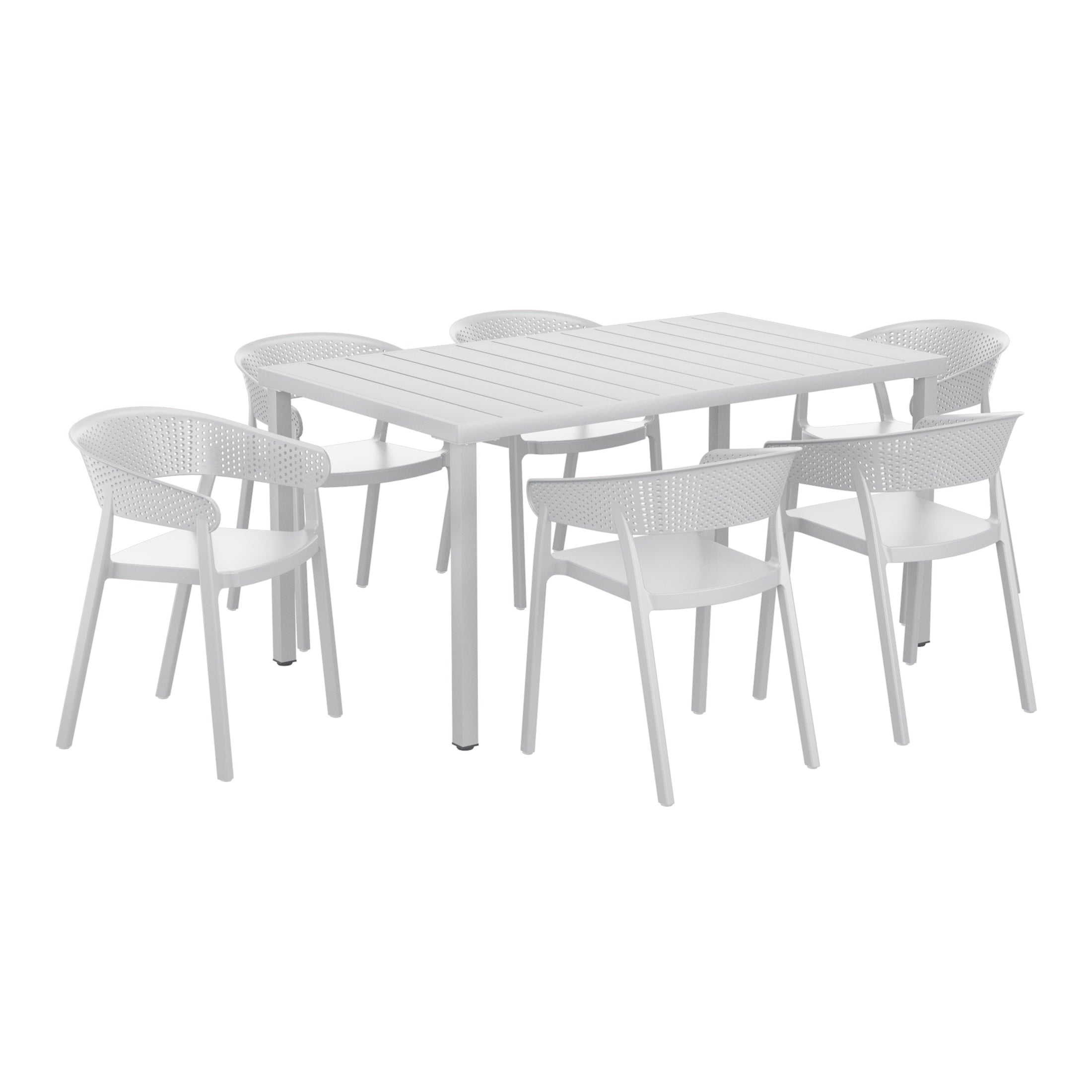 Sunshine 7-Piece Outdoor Metal Rectangle Patio Dining Table Set With Stackable Patio Dining Chairs