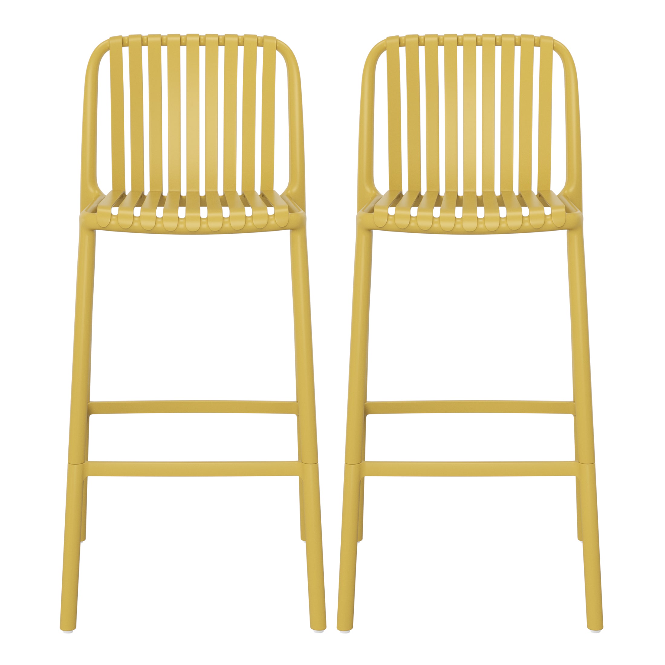 Sunshine 29.5" Outdoor Modern Polypropylene Plastic Patio Bar Height Stools (Set of 2)