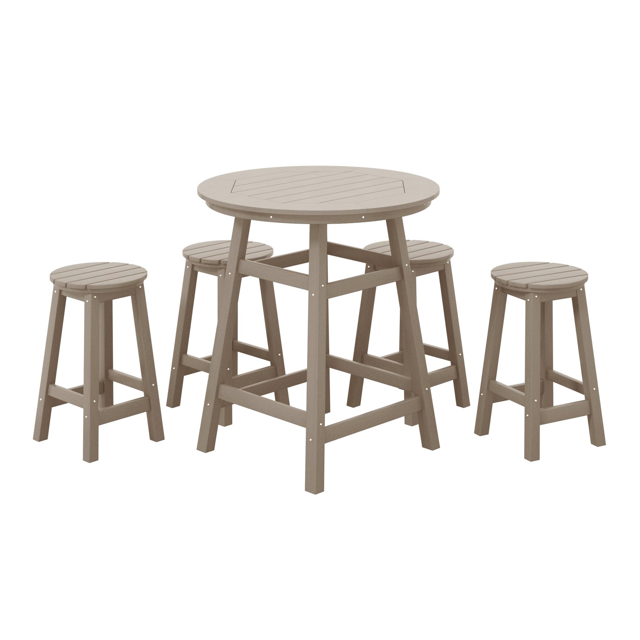 Paradise 5-Piece HDPE Outdoor Patio Bar Dining Set With Counter Height Bar Stools