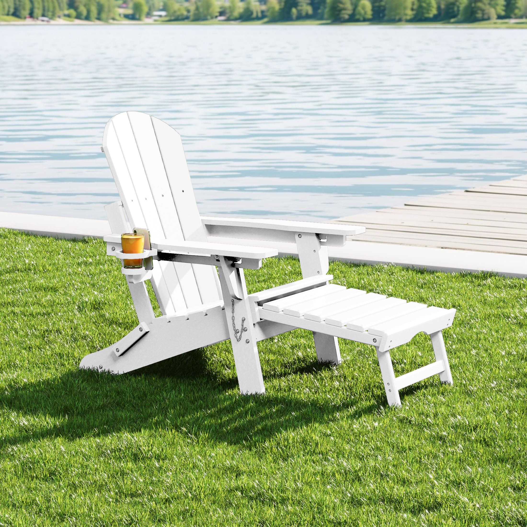 Paradise Folding Adjustable Adirondack Chair with Retractable Ottoman and Cup Holder