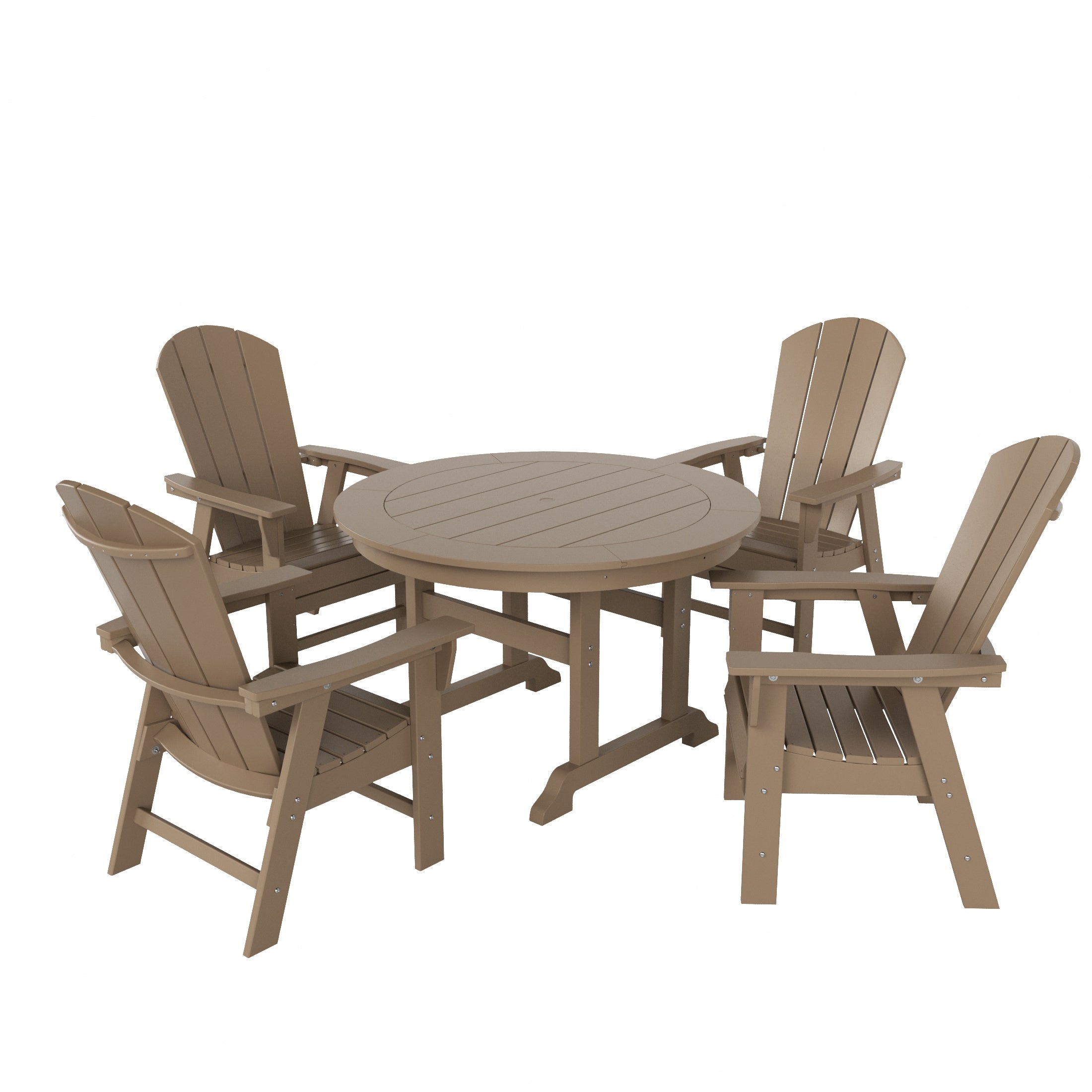 Paradise 5 Piece Outdoor Patio Dining Round Table and Curved Back Armchair Set