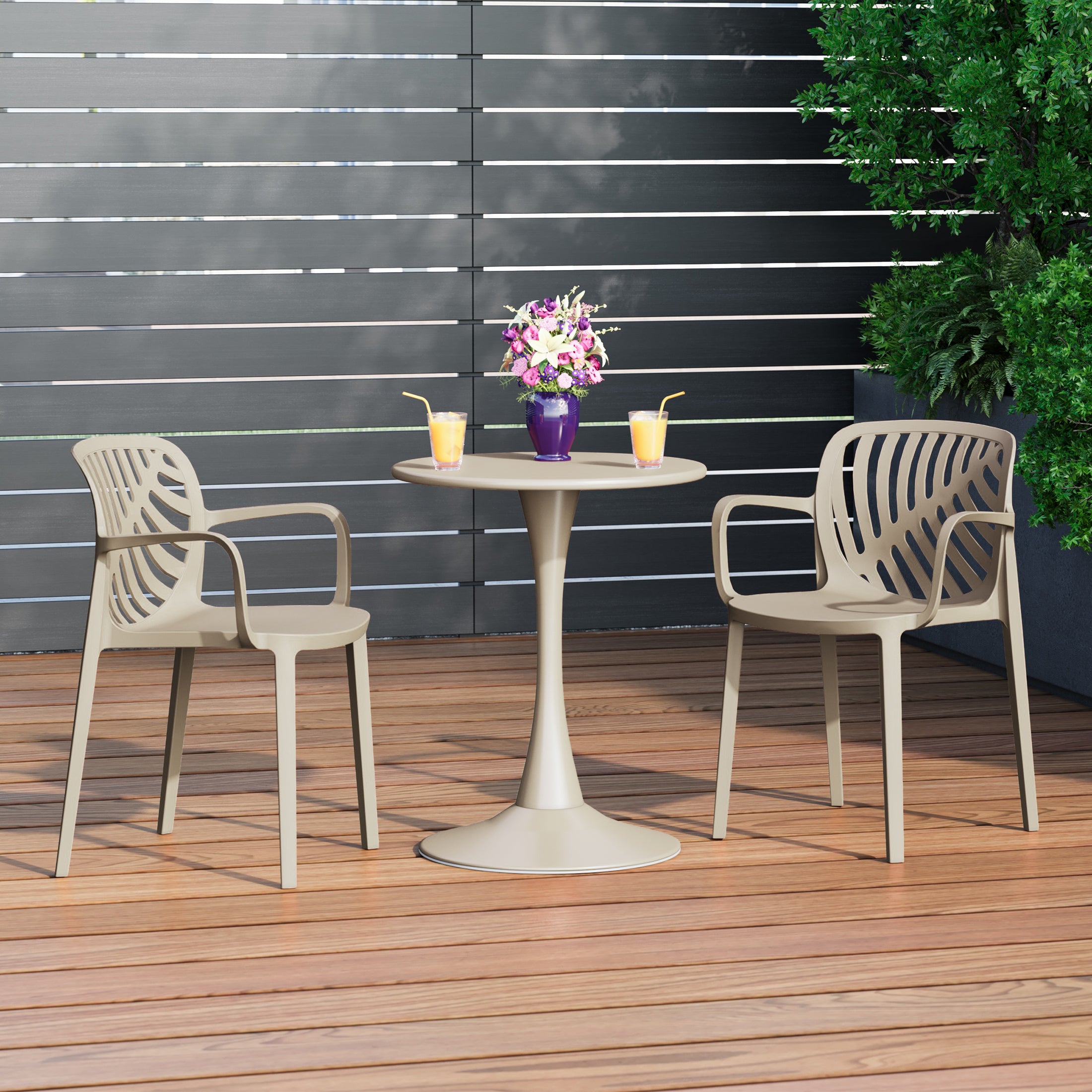 Sunshine Outdoor Modern Stackable Patio Dining Armchairs (Set of 2)