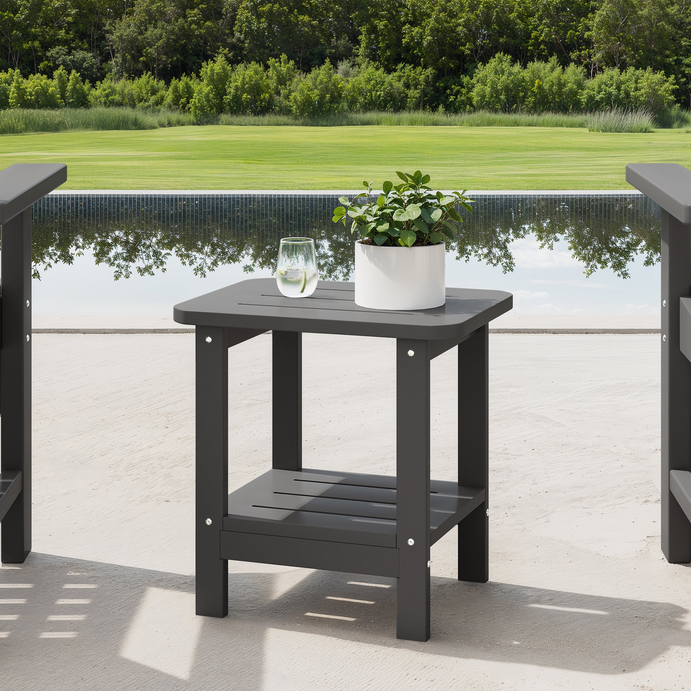 Lago 2-Tier Outdoor HDPE Modern Adirondack Square Patio Side Table