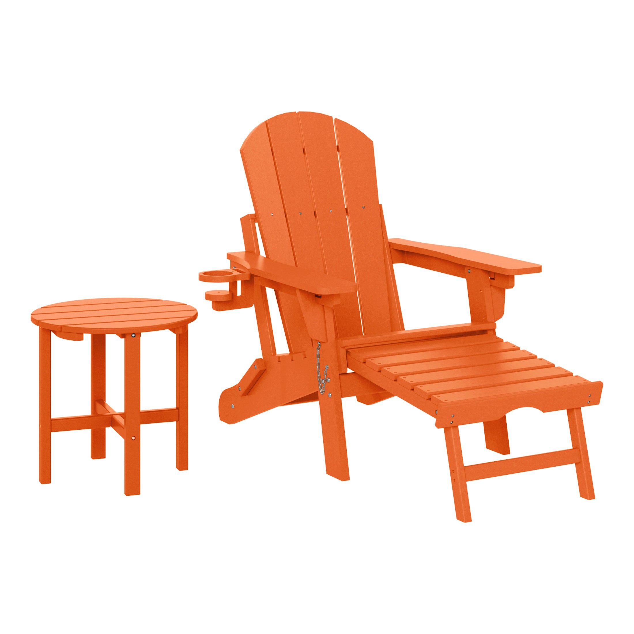 Paradise 2-Piece Outdoor Folding Adjustable Adirondack Chair with Cup Holder & Hideaway Ottoman and 18" Side Table
