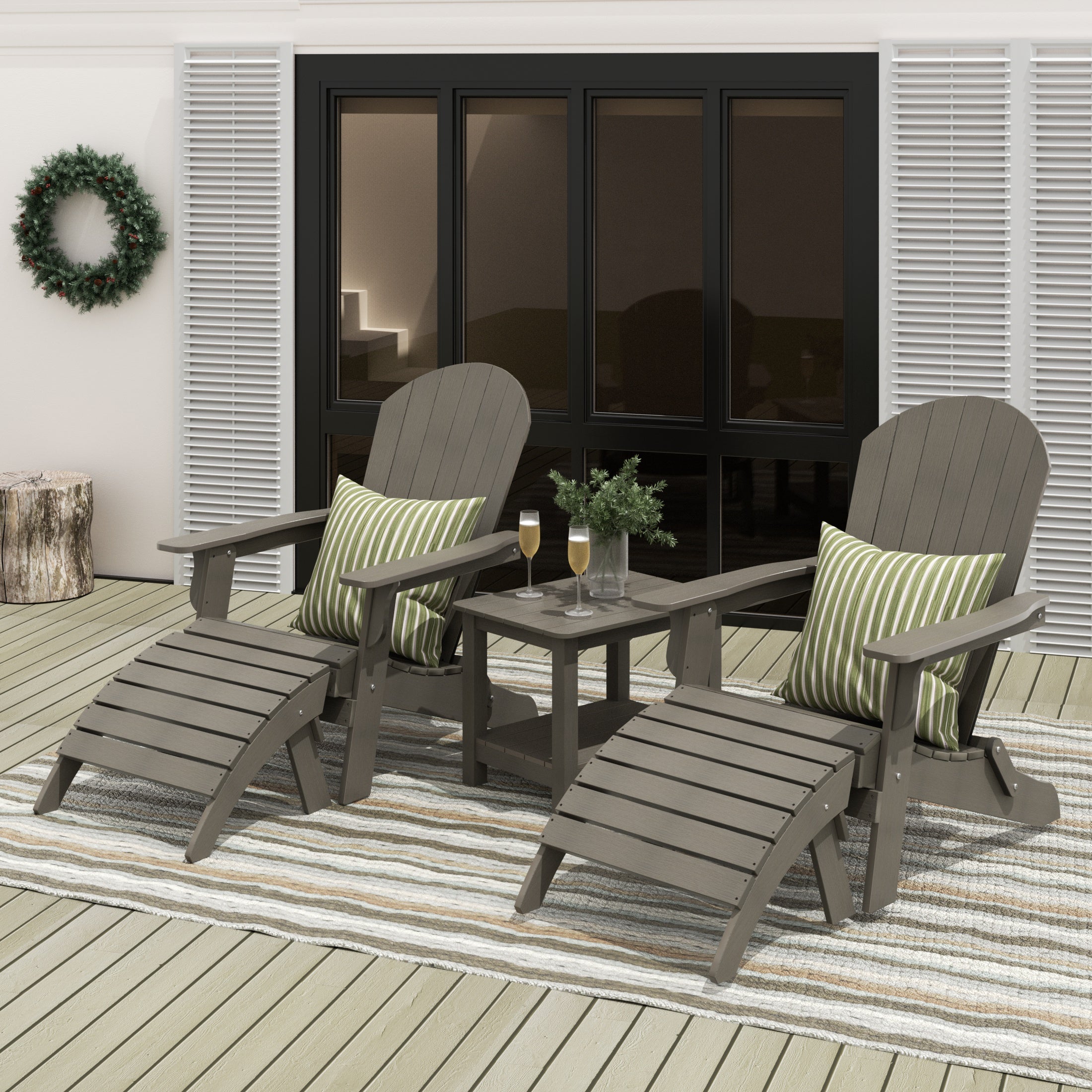 Florence 5-Piece HIPS Outdoor Folding Adirondack Seashell Chair With Folding Ottoman And Side Table