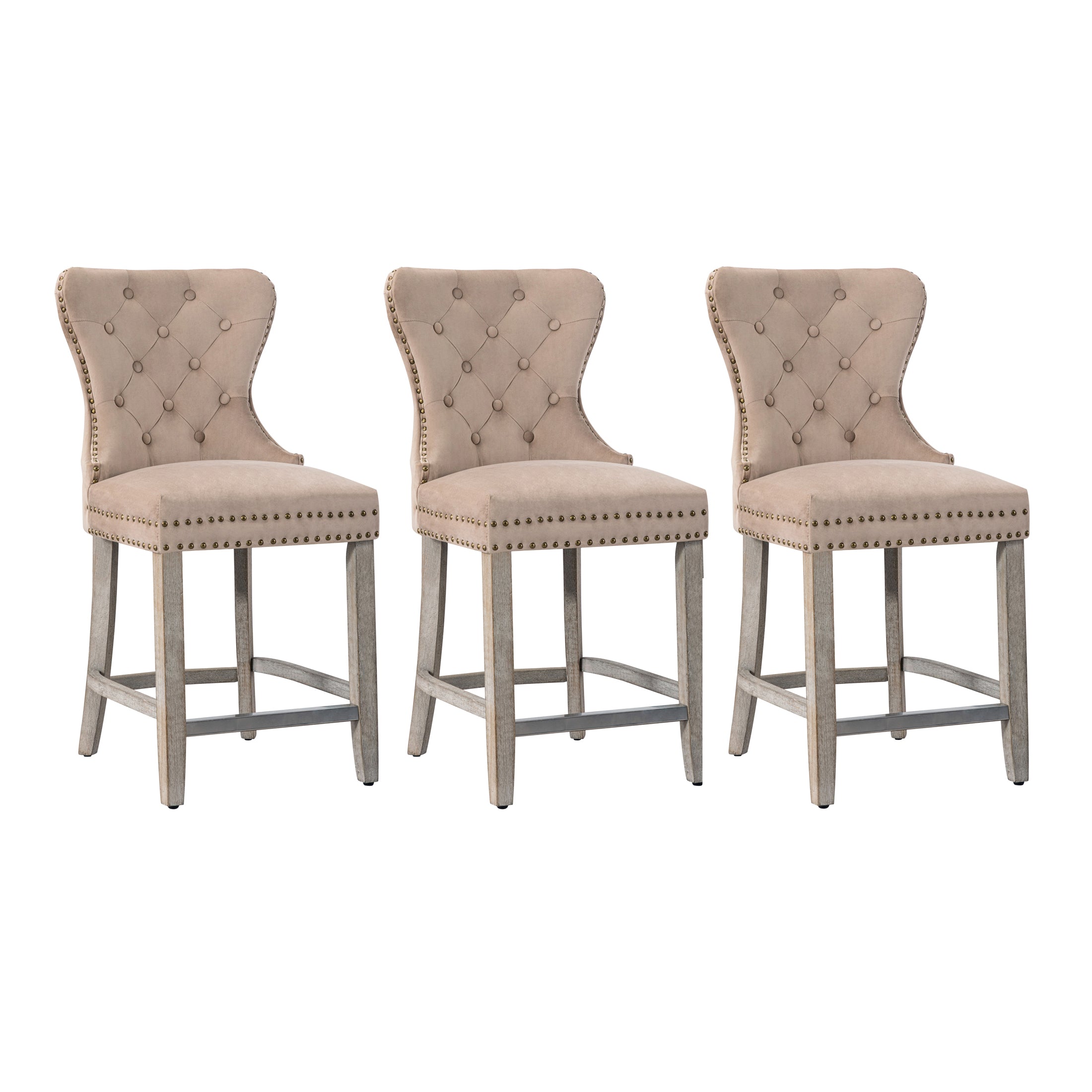 Hank 24" Tufted Velvet Counter Stool (Set of 3)