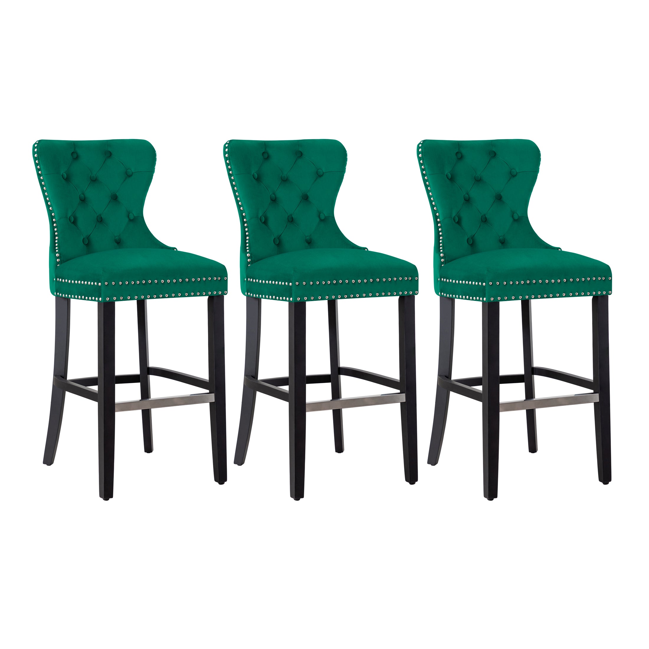 Hank 29" Tufted Velvet Bar Stool (Set of 3), Antique Gray