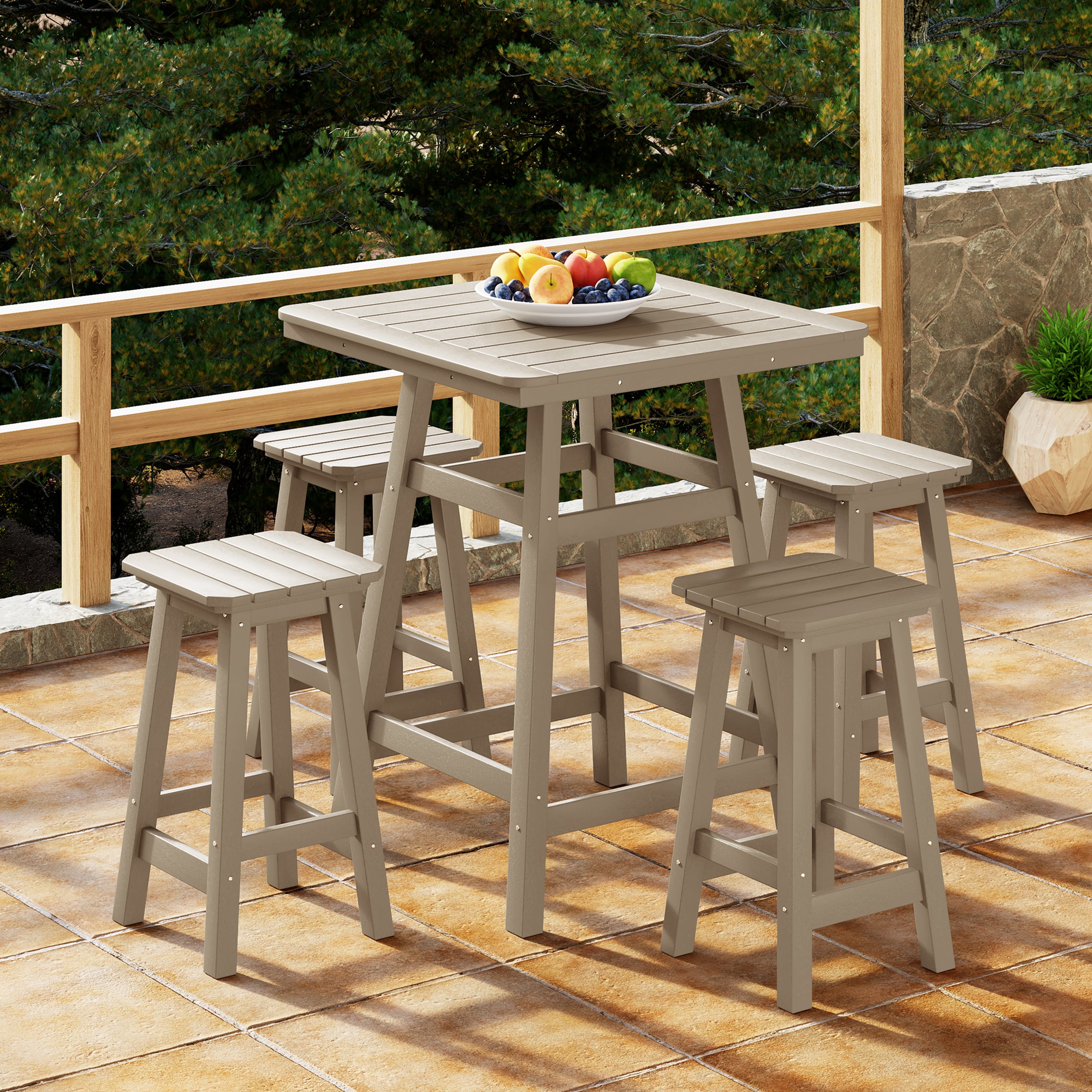 Paradise 5-Piece HDPE Outdoor Patio Dining Bar Bistro Table Set with Counter High Bar Stool