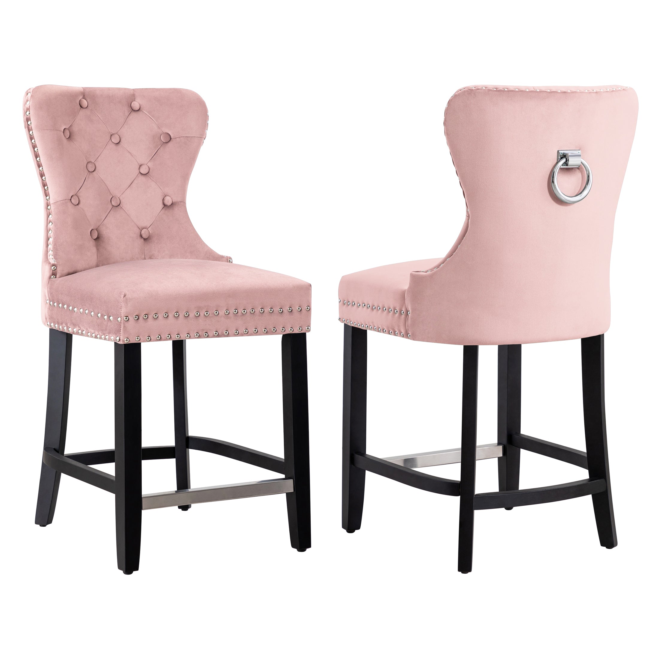 Hank 24" Tufted Velvet Counter Stool (Set of 2), Black