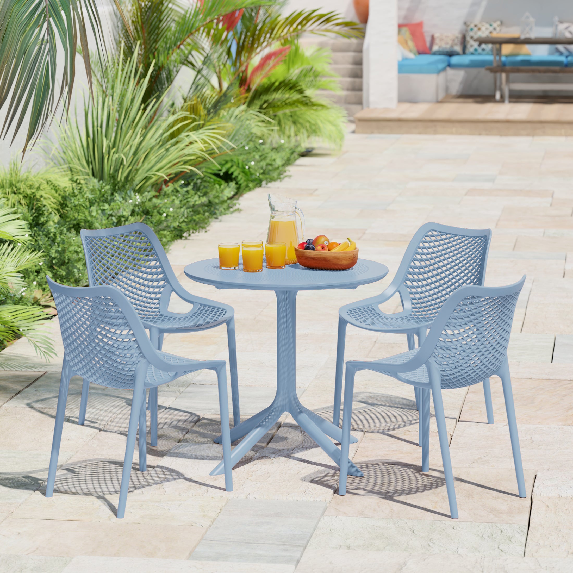 Sunshine 31.5" Round Plastic Outdoor Patio Dining Table for 4