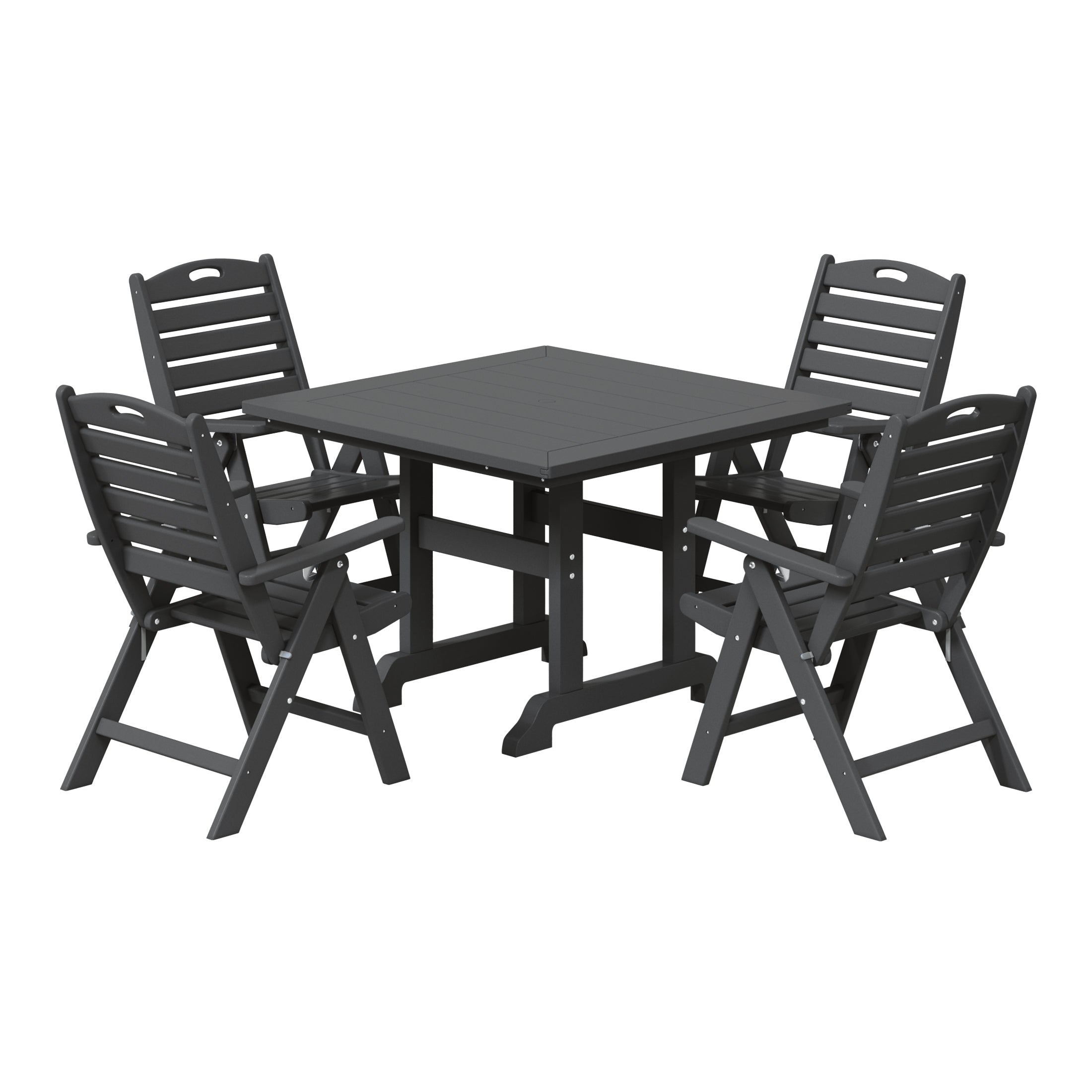 Paradise 5-Piece HDPE Square Patio Dining Table Set with Foldable Chairs