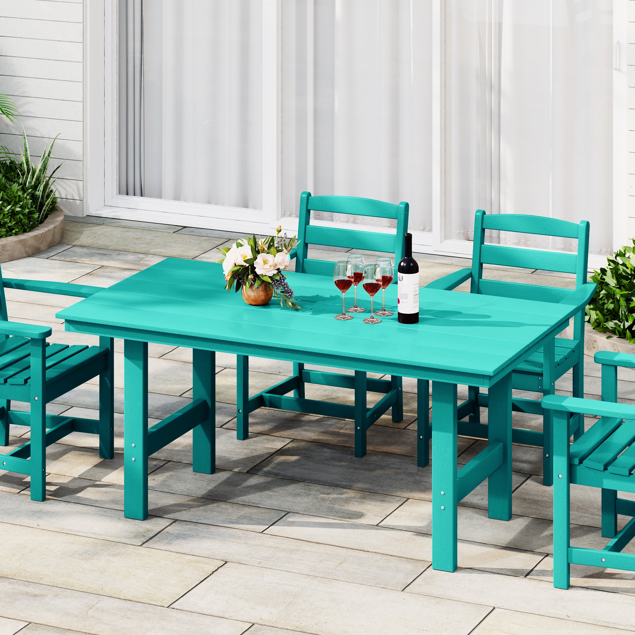 Palms Outdoor Modern HDPE 66" Wide Rectangle Patio Dining Table for 6