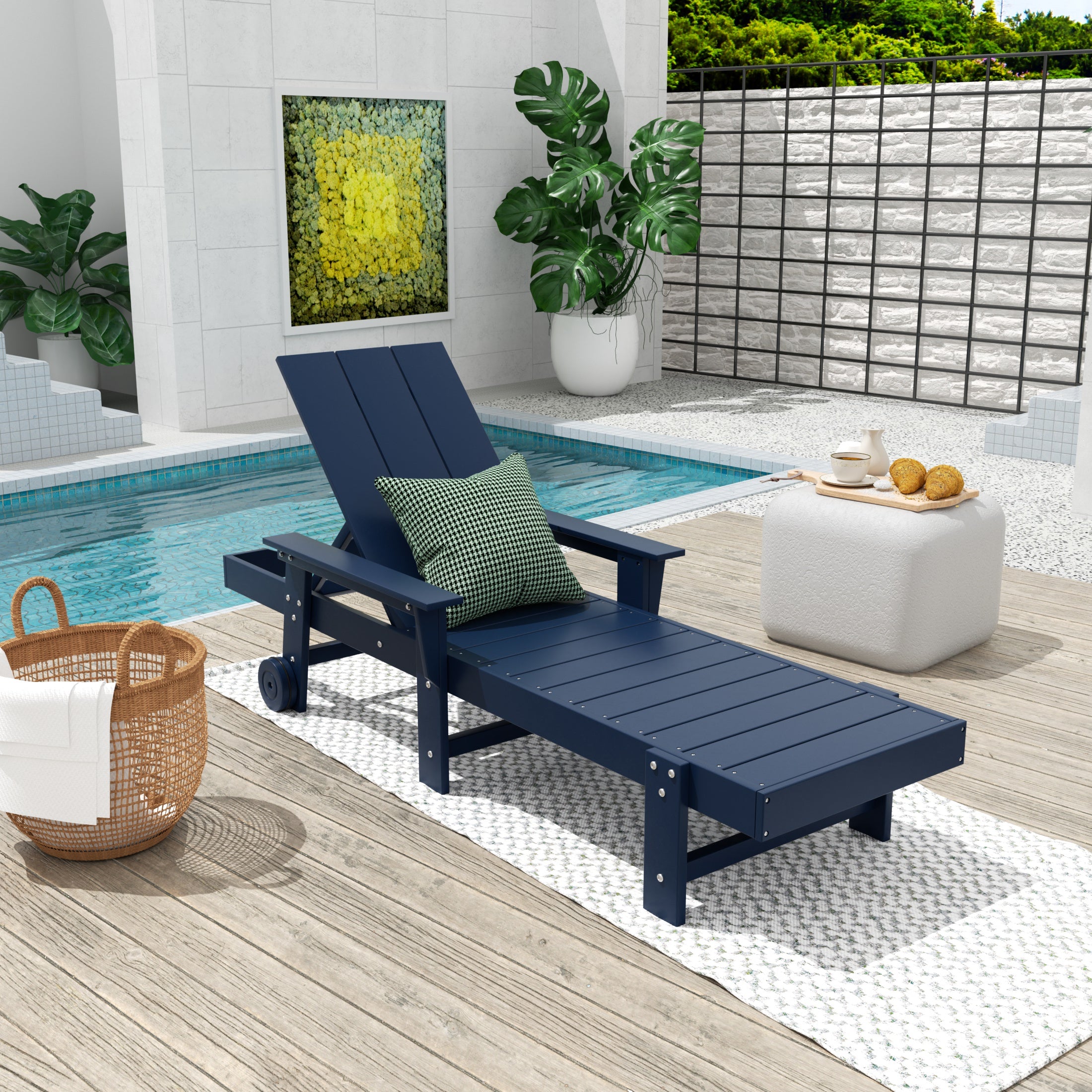 Palms Modern Reclining Chaise Lounge With Arms & Wheels