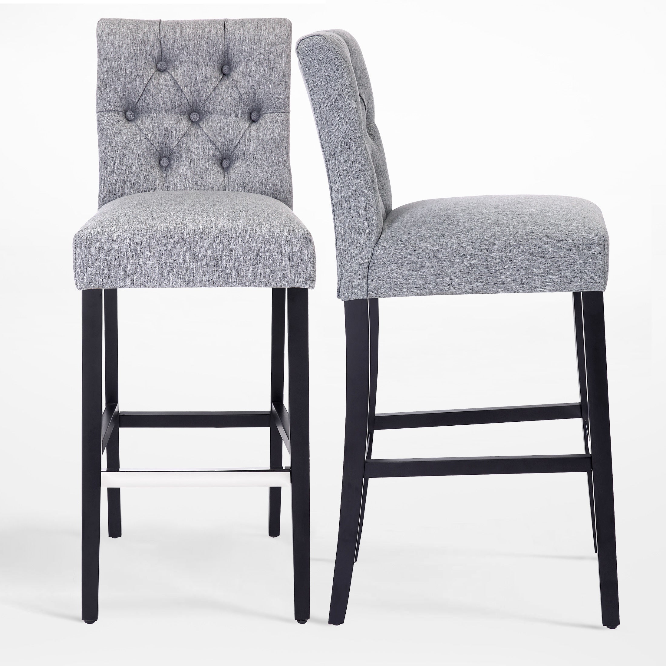 Bellmount 29" Linen Fabric Tufted Bar Stool (Set of 2),Black