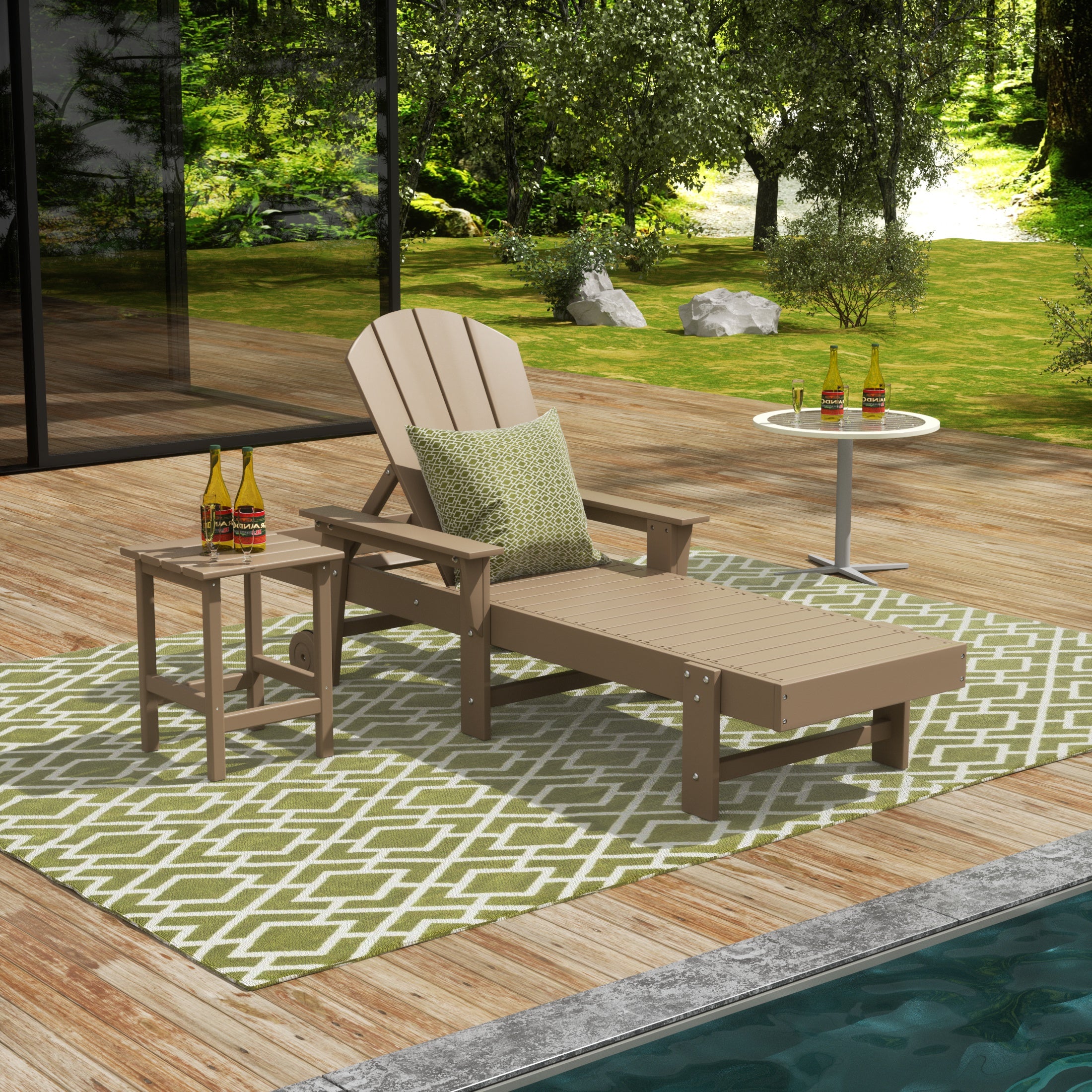 Paradise 2 Piece Adirondack Poly Reclining Chaise Lounge With Arms & Wheels