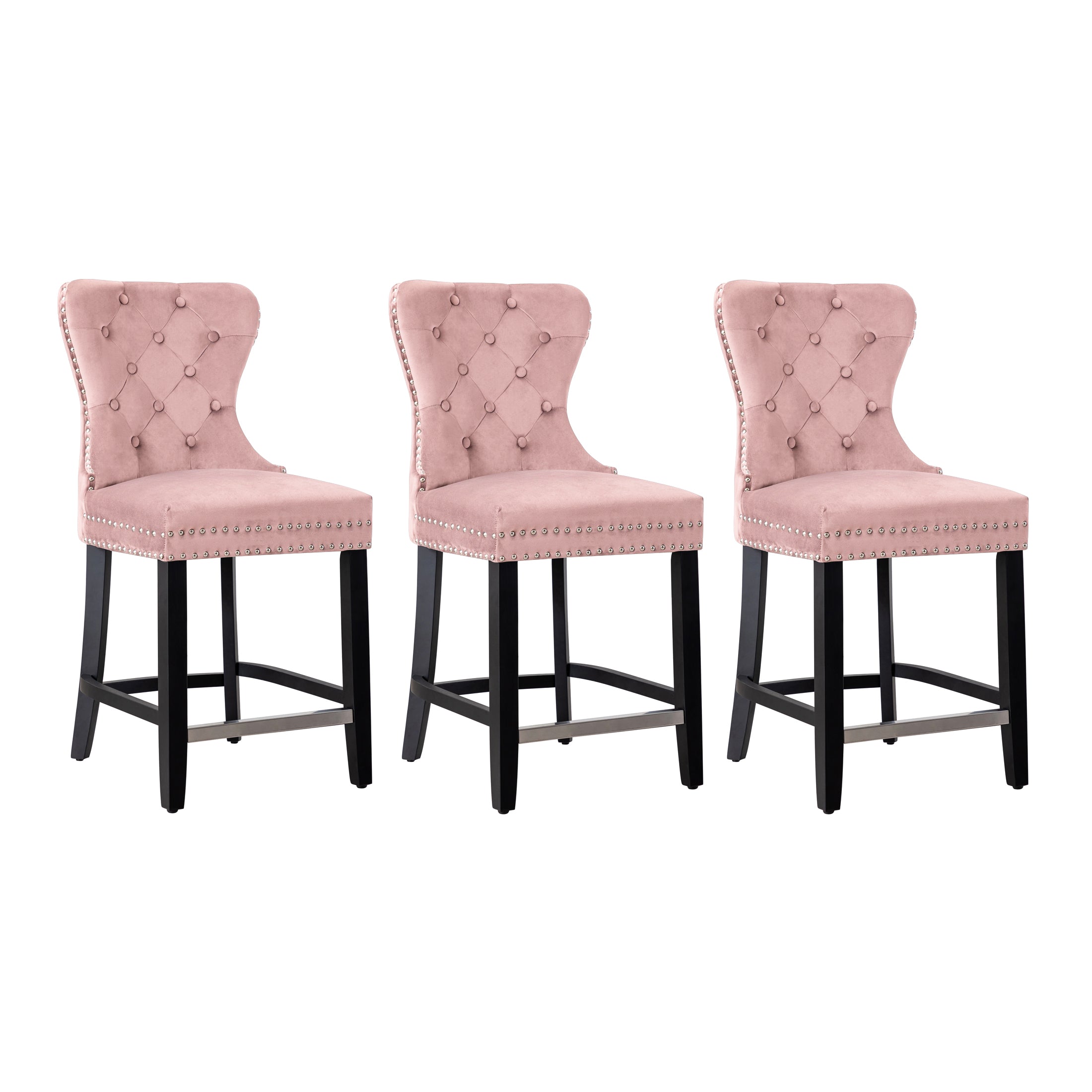 Hank 24" Tufted Velvet Counter Stool (Set of 3)