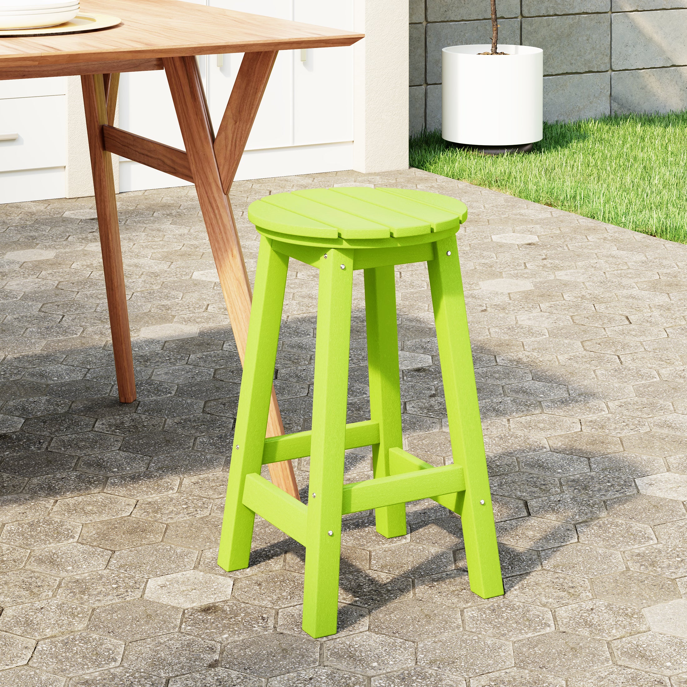 Paradise 24" HDPE Outdoor Patio Round Counter Height Bar Stool