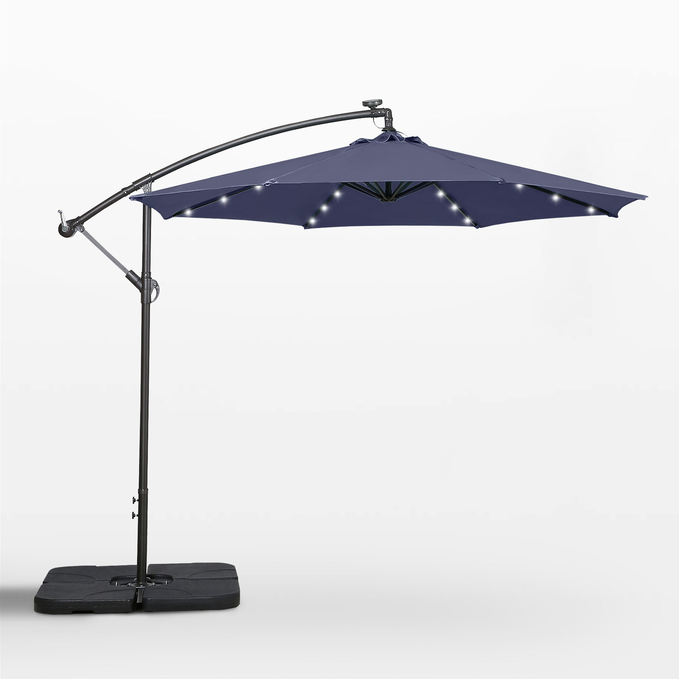 Westlake 10 ft. Outdoor / Paito Cantilever Hanging Umbrella with Solar Power LED lights and 50 lbs concrete weight base kit