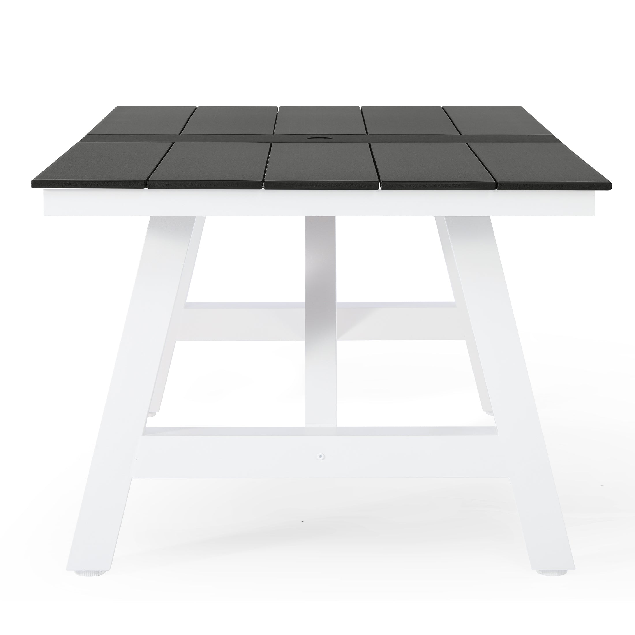 Stinson 90" HDPE Rectangle Outdoor Patio Dining Table With Umbrella Hole and Metal Frame