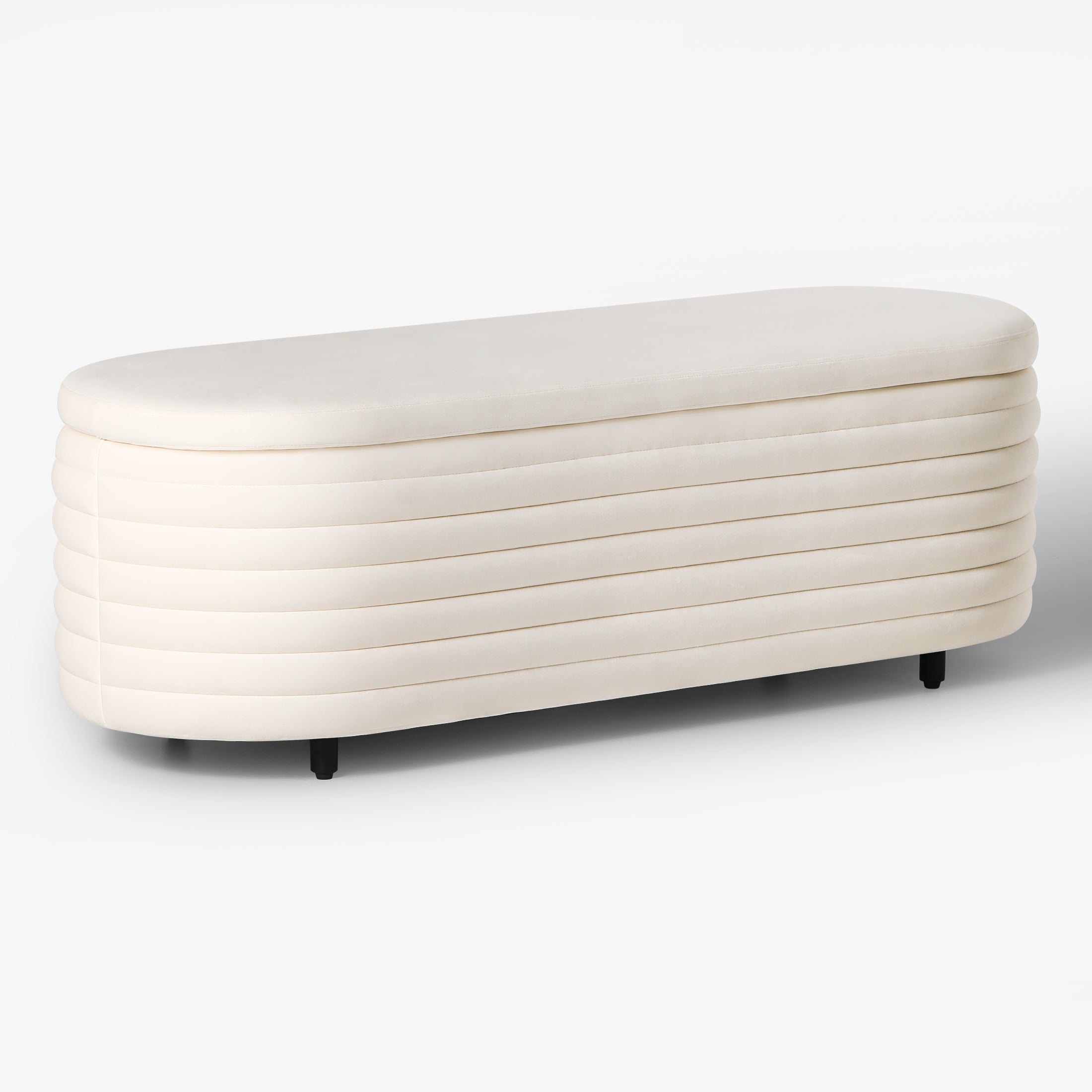 Alaia 54" Wide Mid-Century Modern Upholstered Velvet Tufted Oval Storage Ottoman Bench