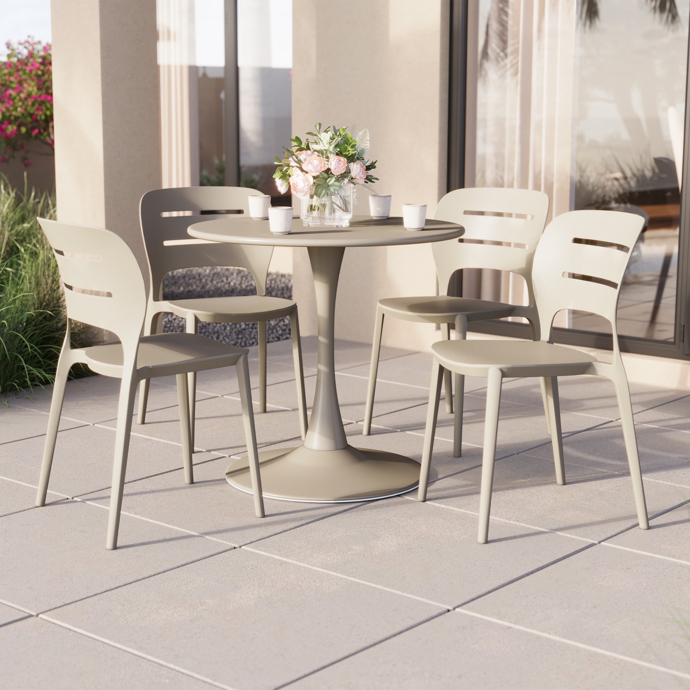 Sunshine Outdoor Modern Stackable Plastic Patio Dining Side Chairs (Set of 4)
