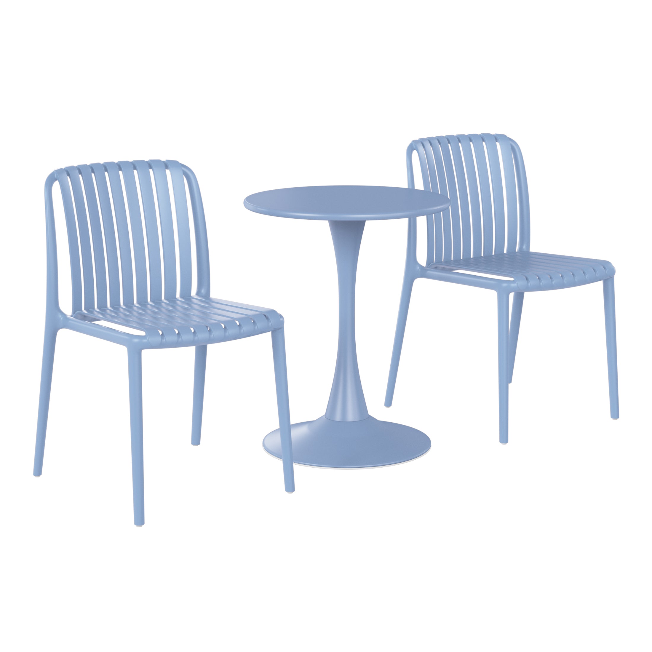 Sunshine 3-Piece Outdoor Metal Dining Table Set And Stackable Resin Patio Chairs
