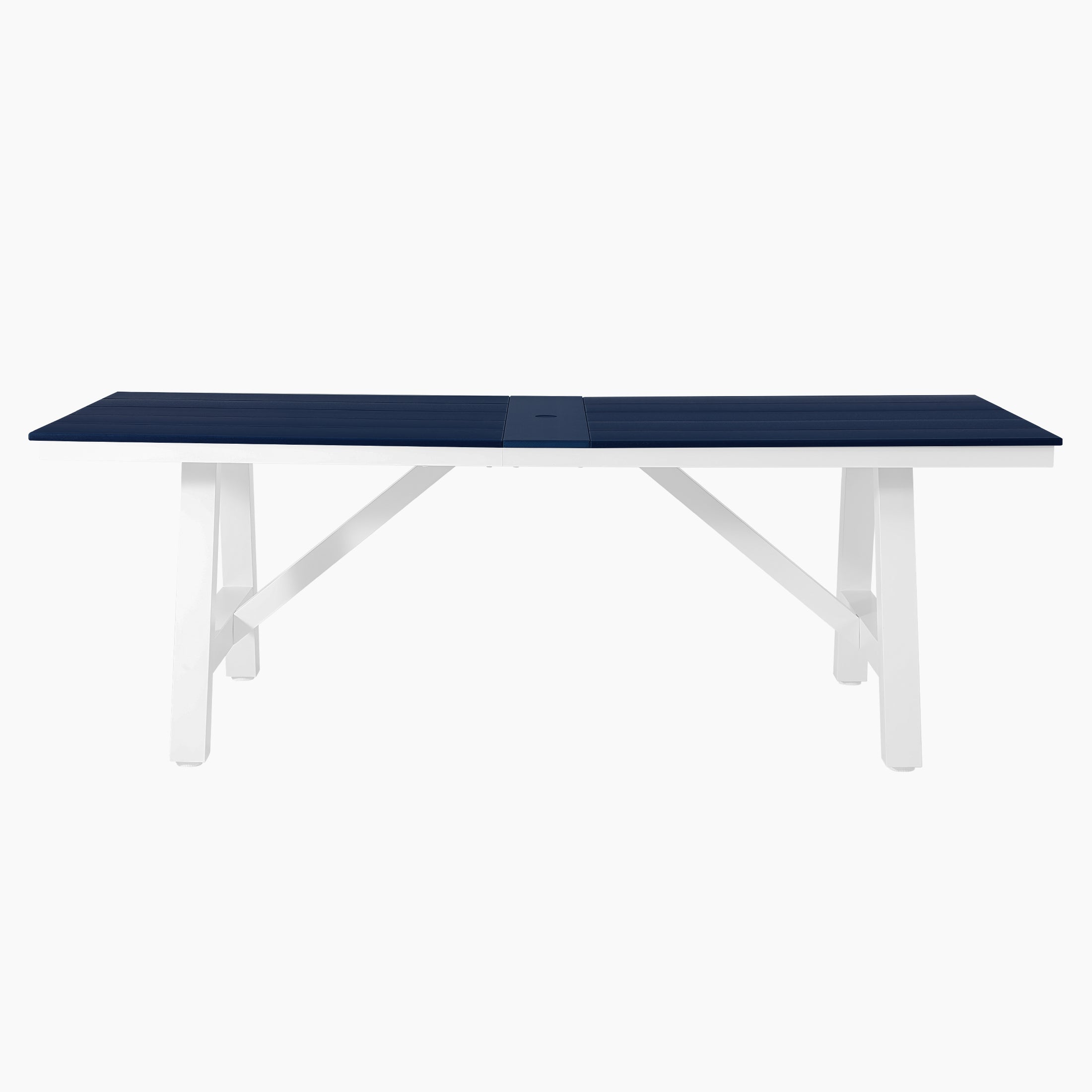 Stinson 90" HDPE Rectangle Outdoor Patio Dining Table With Umbrella Hole and Metal Frame