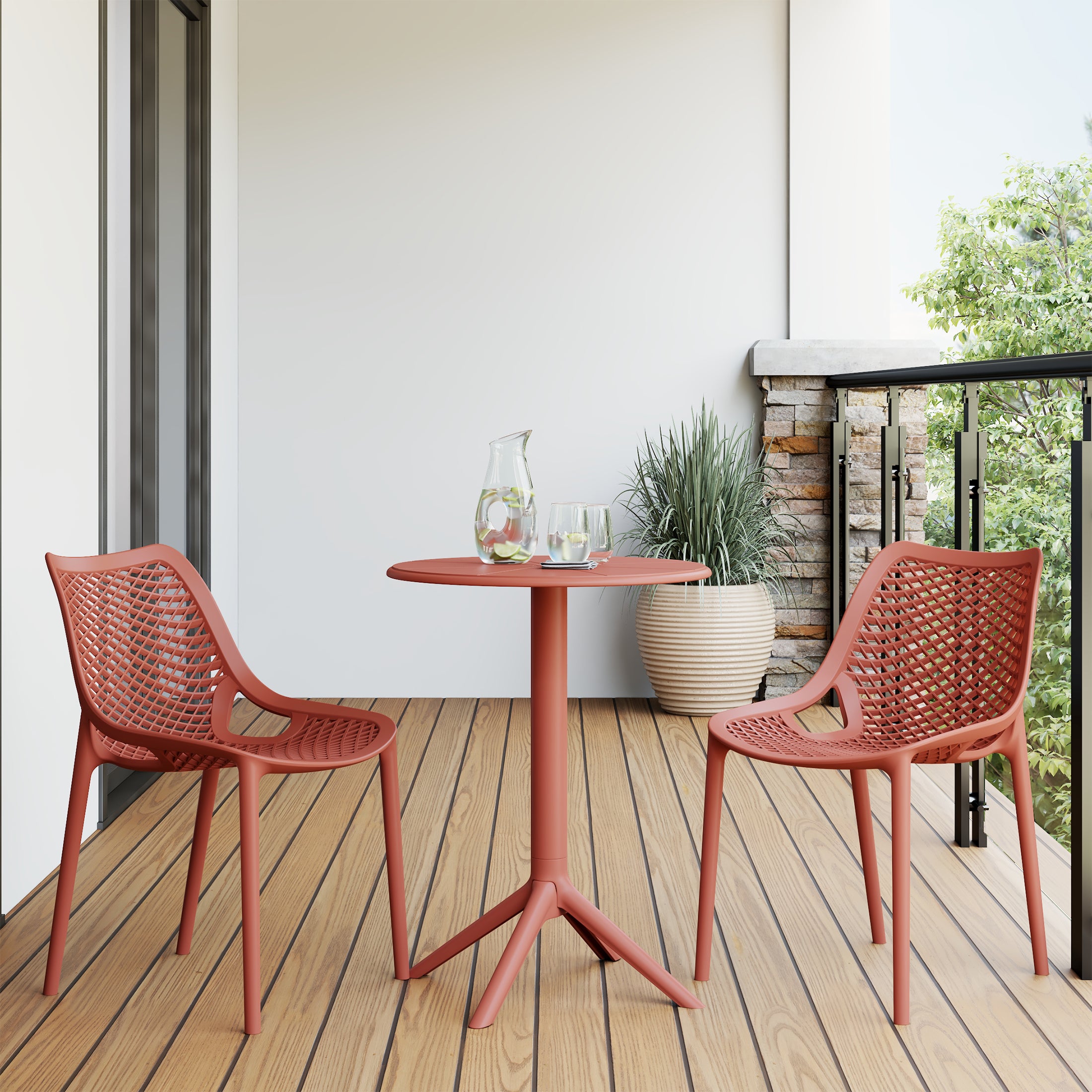 Sunshine 3-Piece Outdoor Resin Patio Bistro Set with Stackable Patio Dining Side Chairs