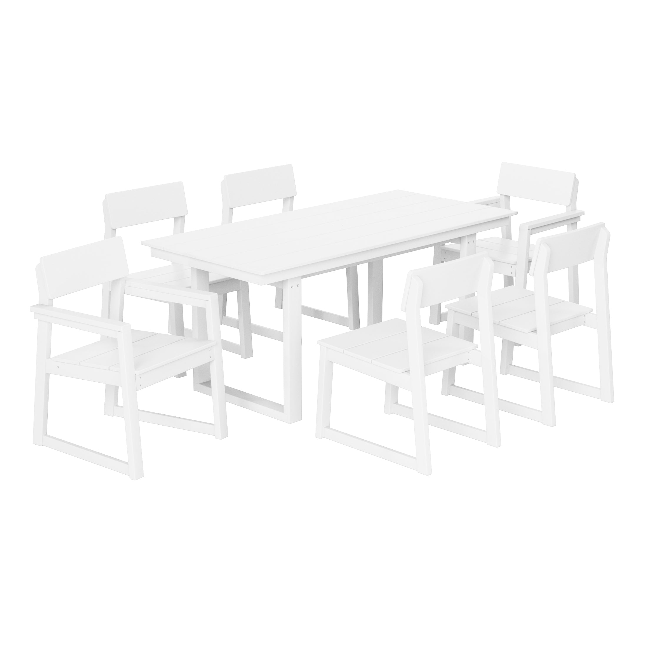 Cambria 7-Piece Modern HDPE Outdoor Patio Dining Table Set With Umbrella Hole
