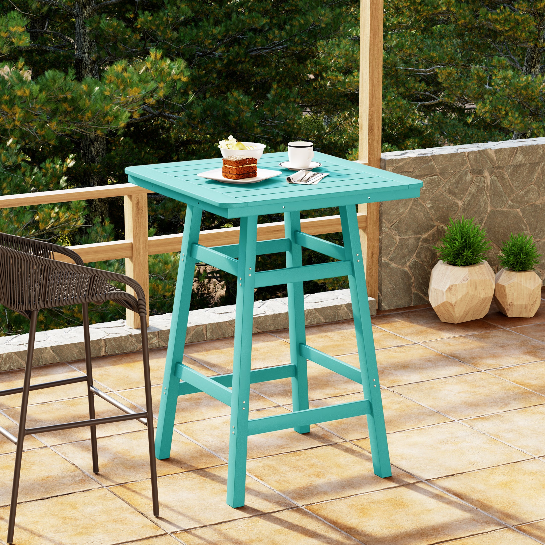 Paradise 30" Square Outdoor Patio Bistro Bar Table With Umbrella Hole