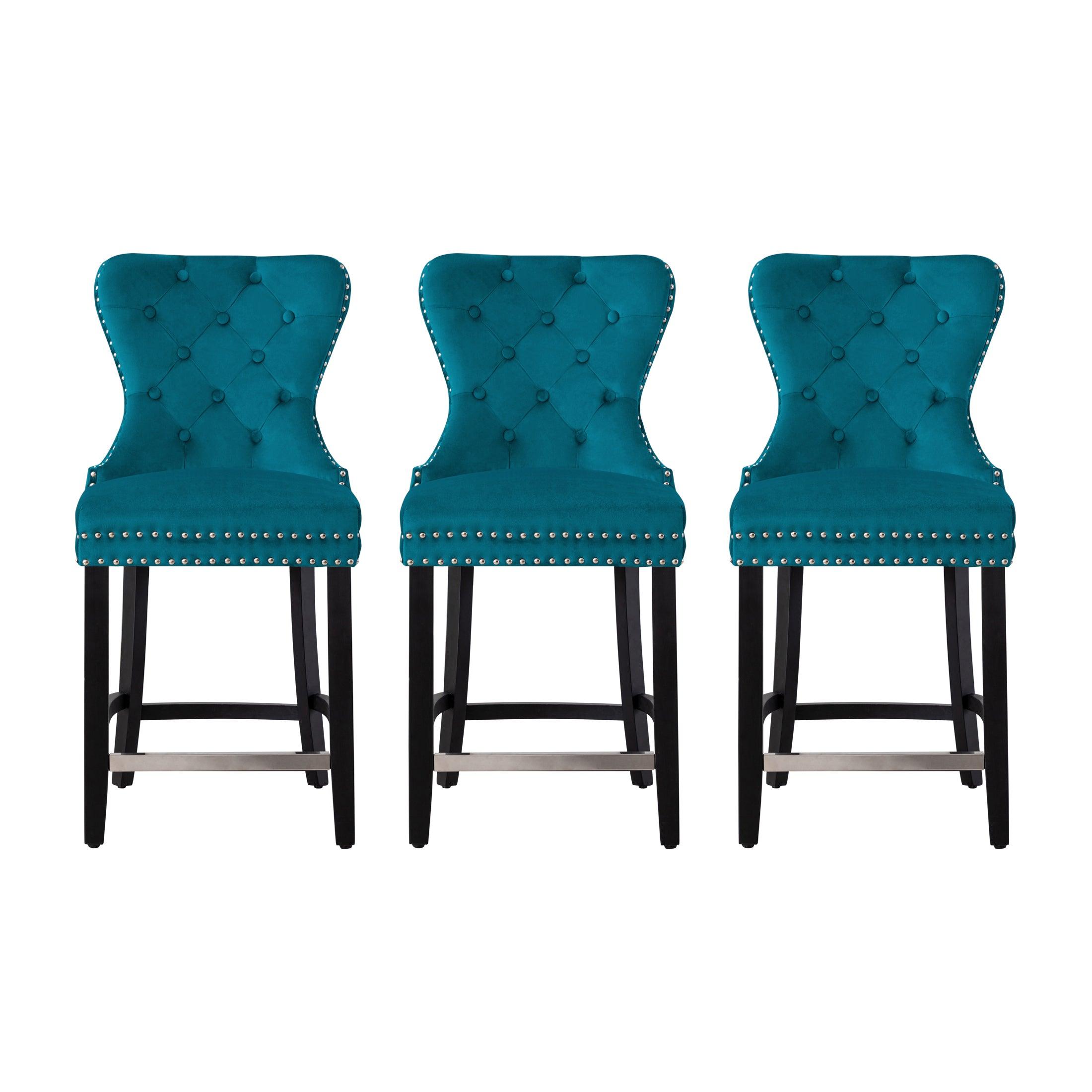 Hank 24" Tufted Velvet Counter Stool Black (Set of 3) - Costaelm