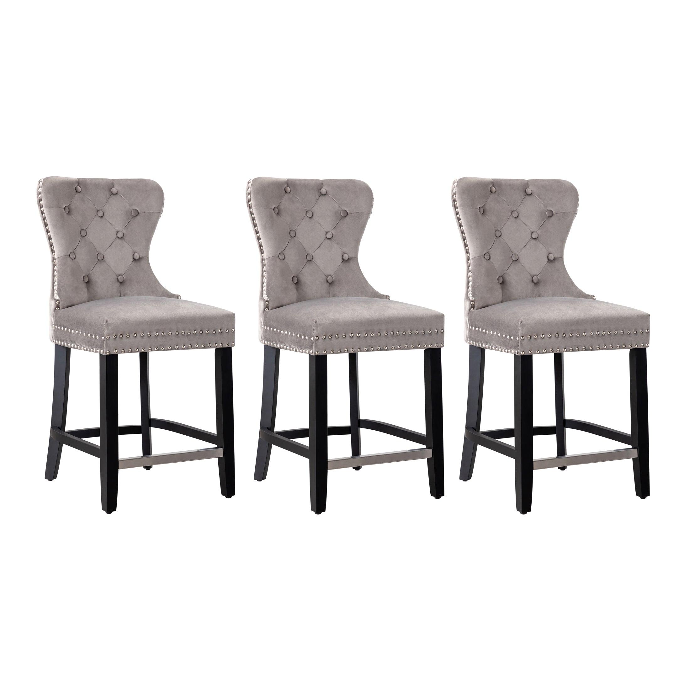 Hank 24" Tufted Velvet Counter Stool Black (Set of 3) - Costaelm