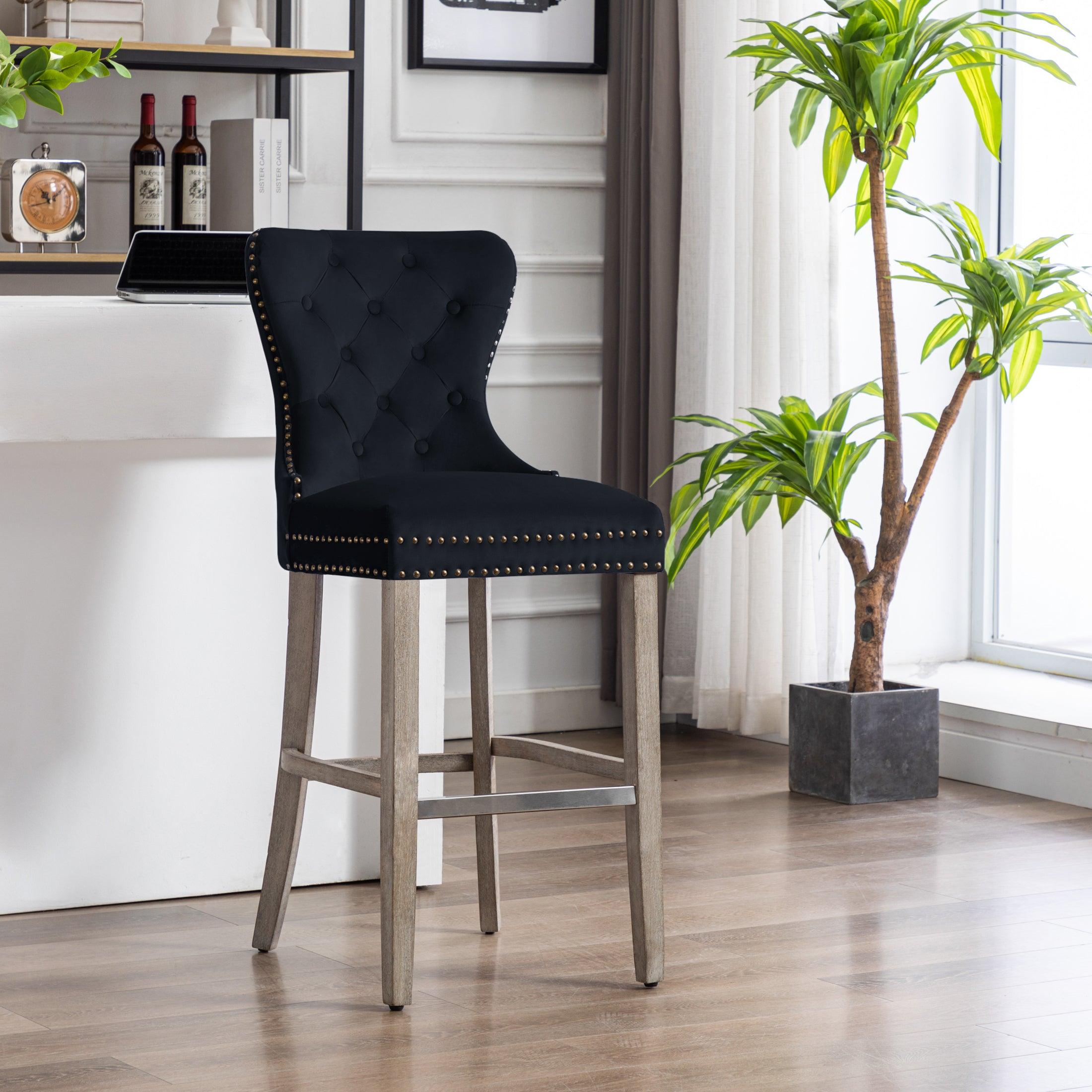 Hank 29" Tufted Velvet Bar Stool Antique Gray - Costaelm