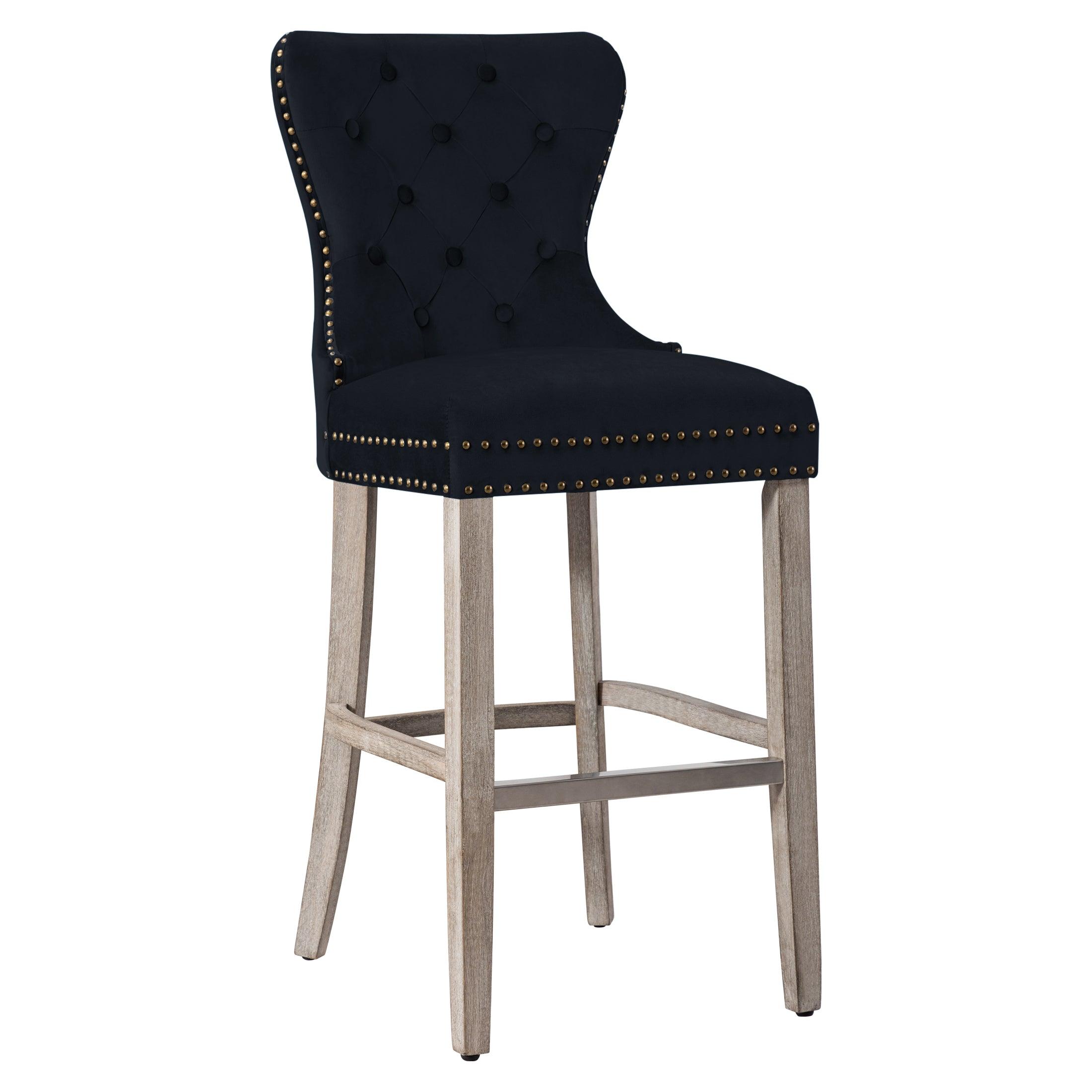 Hank 29" Tufted Velvet Bar Stool Antique Gray - Costaelm