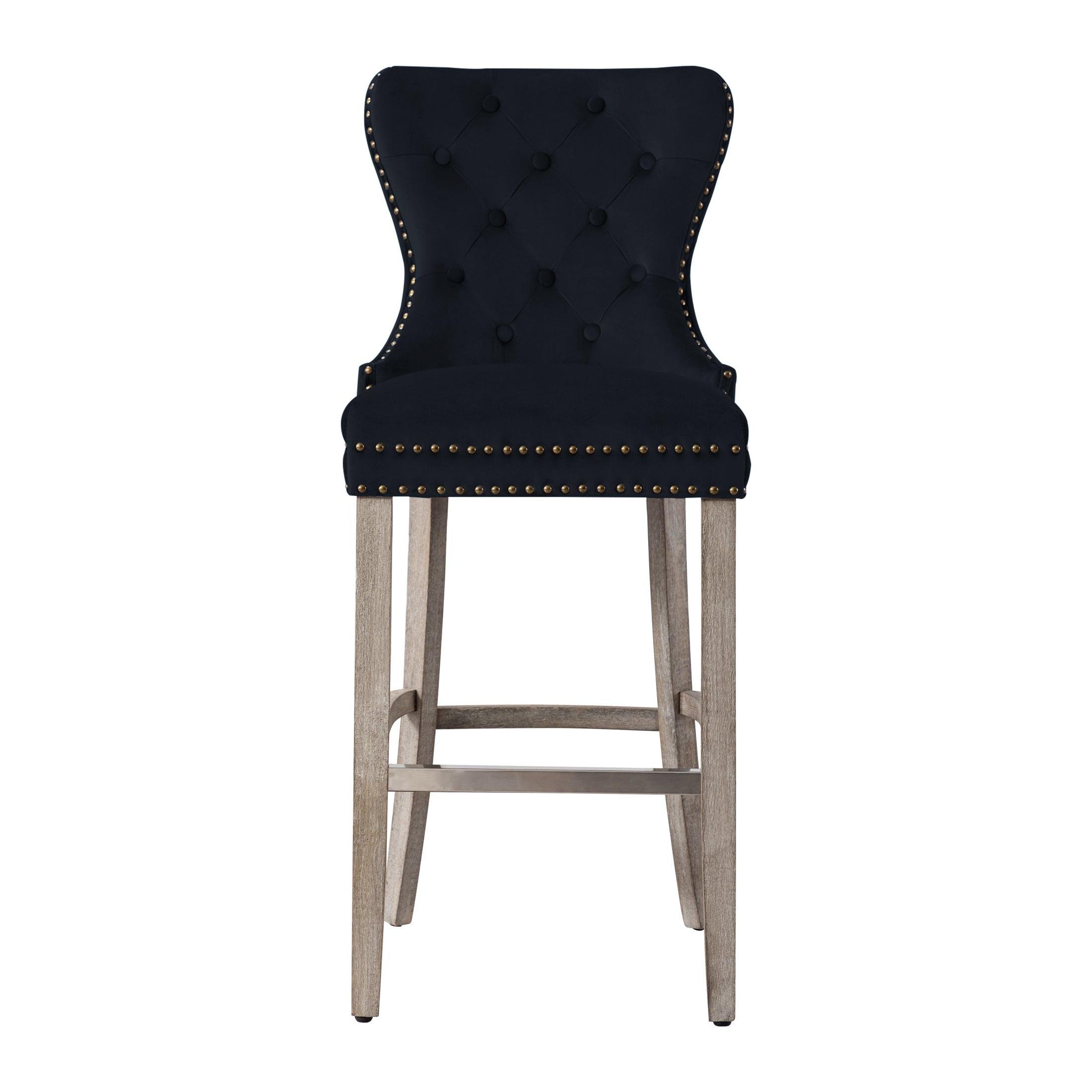 Hank 29" Tufted Velvet Bar Stool Antique Gray - Costaelm