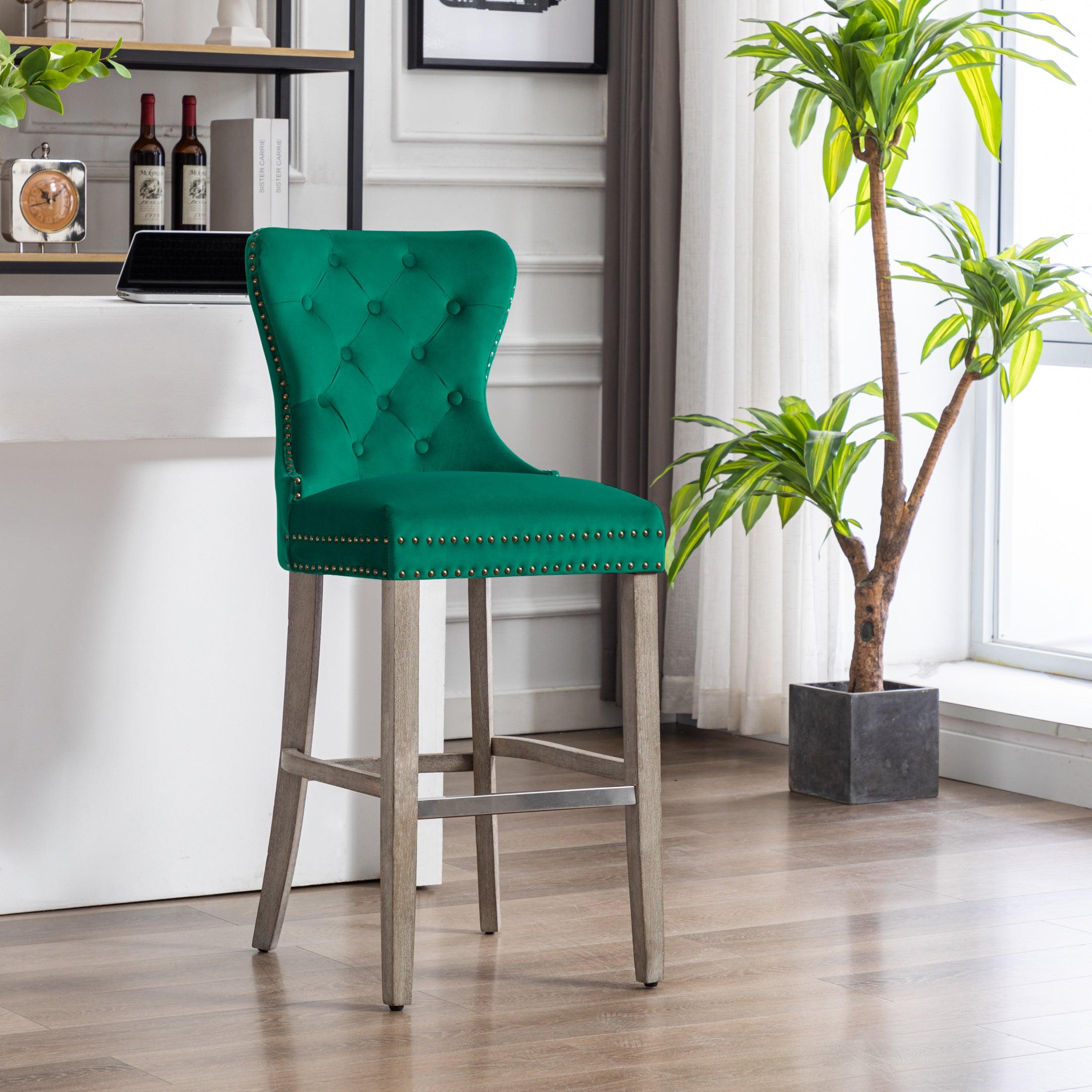 Hank 29" Tufted Velvet Bar Stool Antique Gray - Costaelm