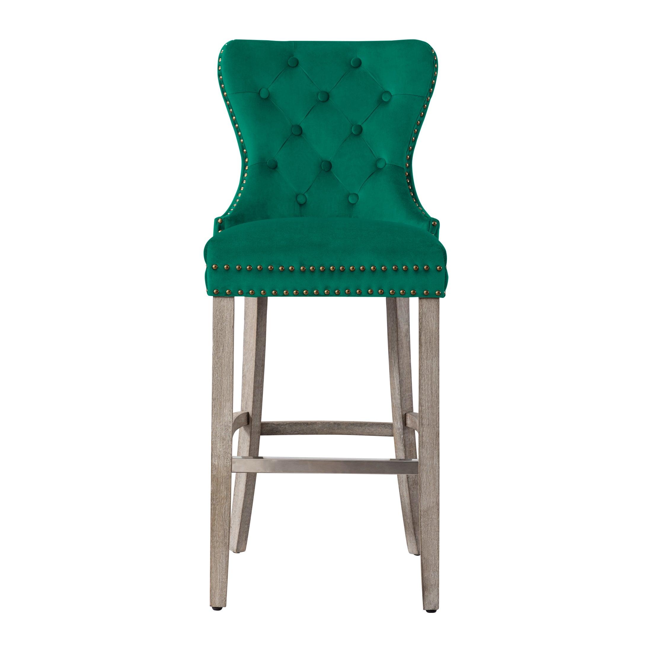 Hank 29" Tufted Velvet Bar Stool Antique Gray - Costaelm
