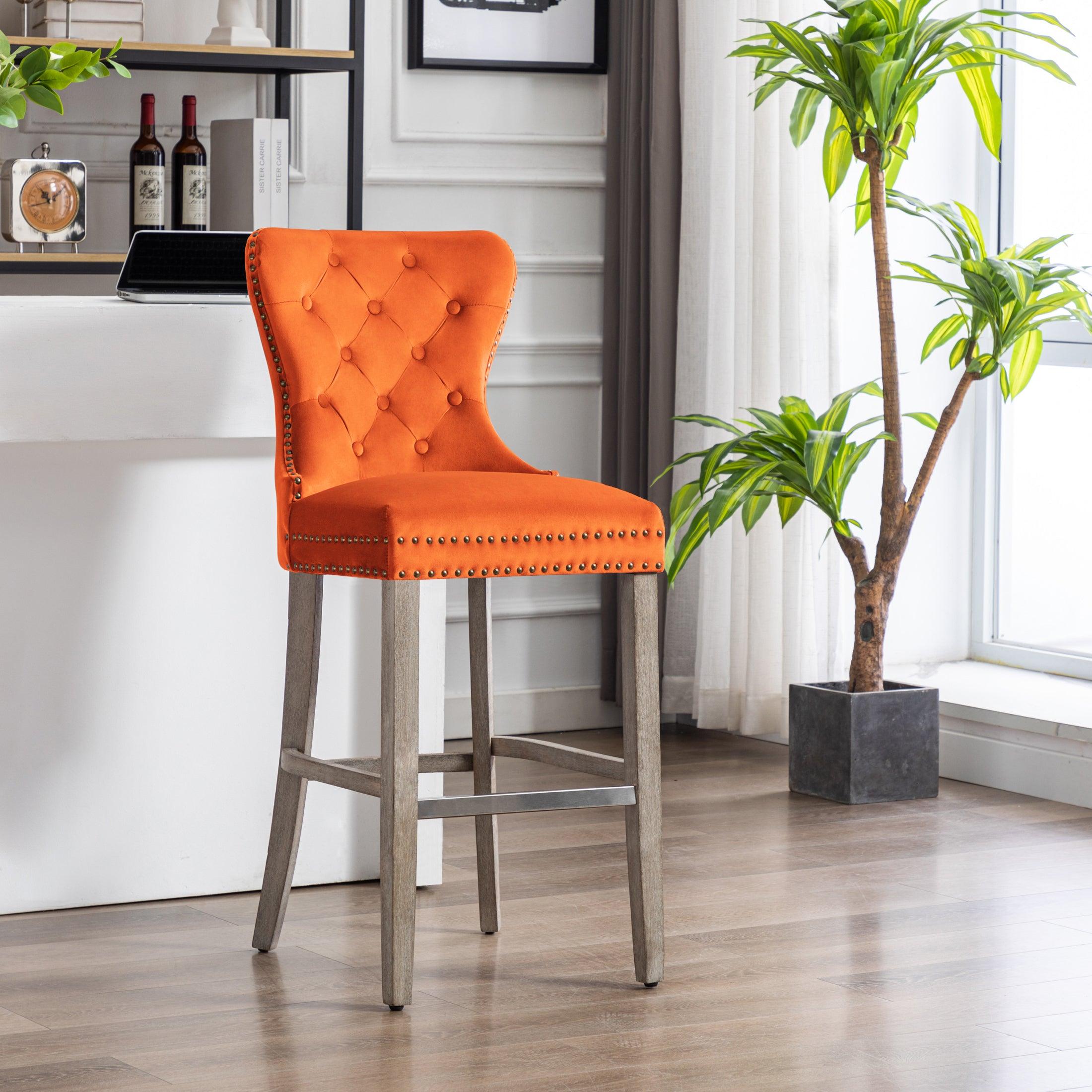 Hank 29" Tufted Velvet Bar Stool Antique Gray - Costaelm